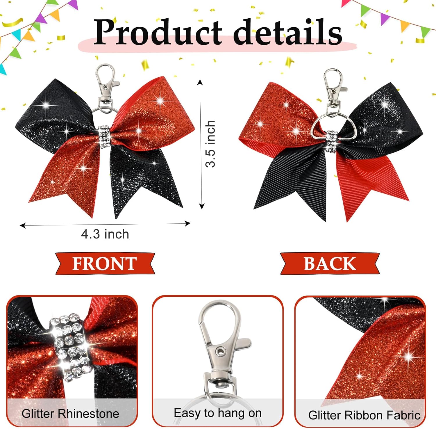 Aileam Cheer Bow Keychain Glitter Bow Keychain Hair Bow for Girls Rhinestones Sequin Bow School Senior Cheer Bow Accessories