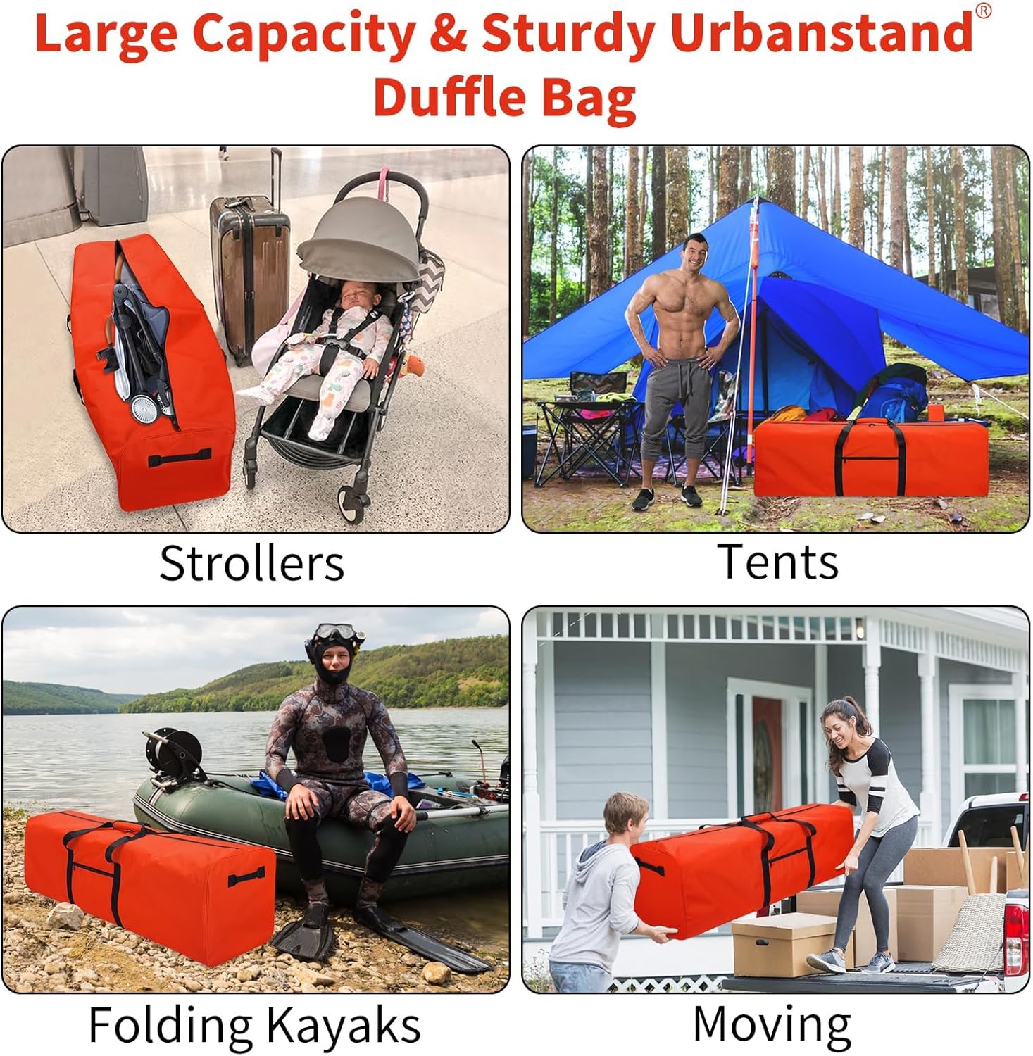 Urbanstand 48 Inch Extra Large Duffle Bag for Travel, Sports Gear Storage Bag with 2-way Lockable Zippers, Long Canvas Duffel Bag for Tent Camping tripod (Orange)
