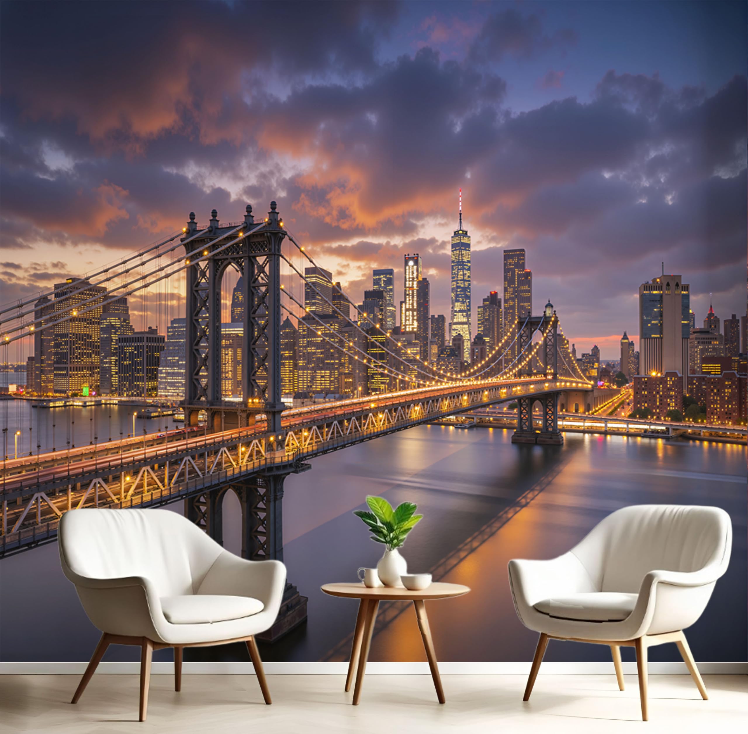 Papier peint panoramique Manhattan 3D 250x175 cm bleu et orange