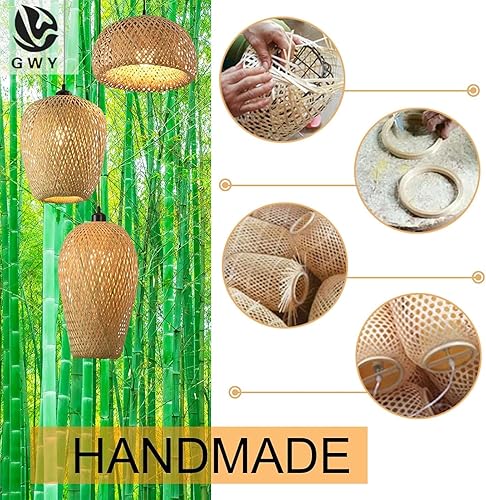 Miniatura 4 de GWY Lámpara colgante de bambú estilo japonés E27, lámpara colgante de techo para sala de estar, dormitorio, restaurante, cafetería, casa de té, bar,