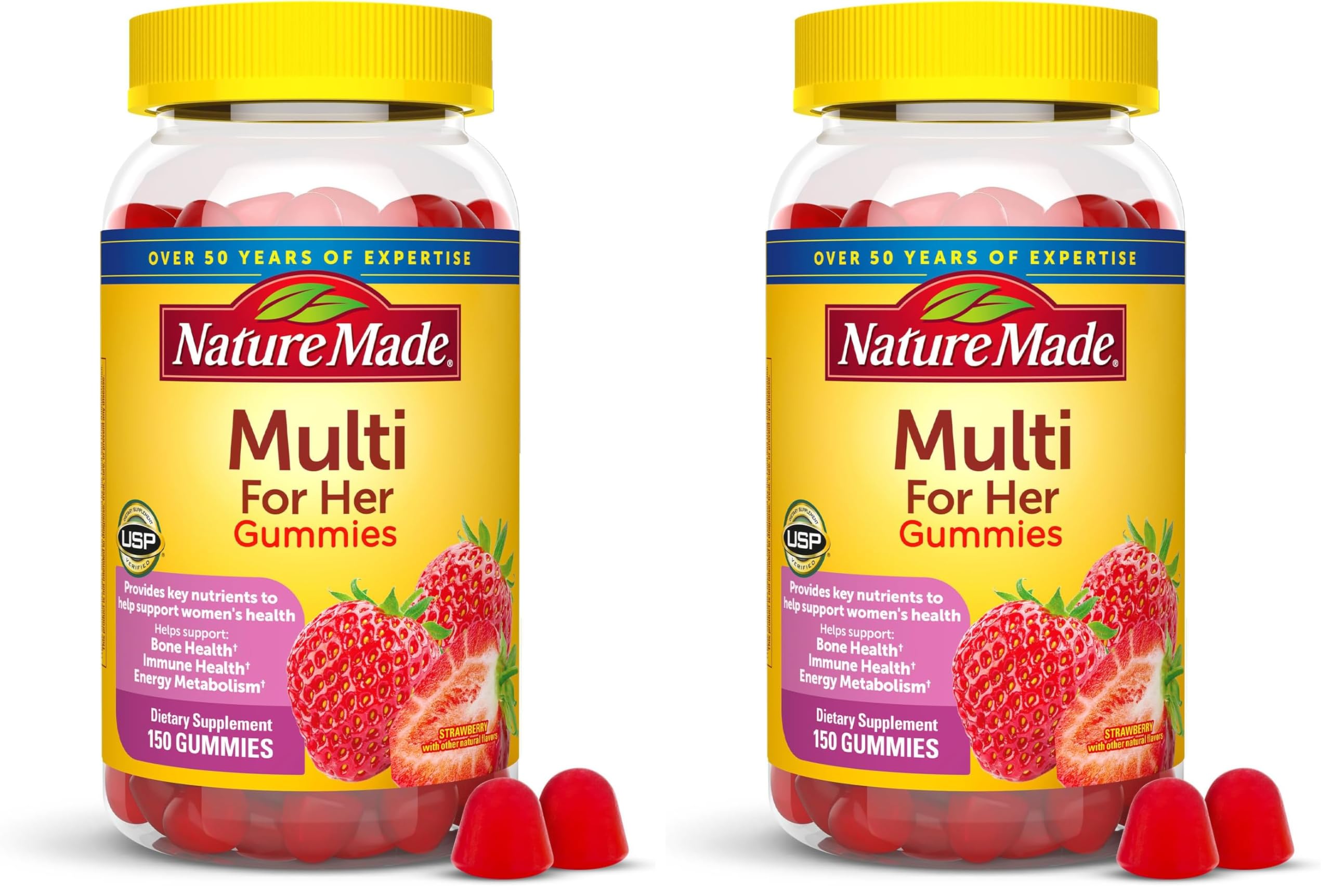 Nature Made Multivitamin for Women,Womens Gummy Multivitamins for Daily Nutritional Support,150 Multi Vitamin Gummies,75 Day Supply,(Pack of 2) Strawberry 150 Count (Pack of 2)