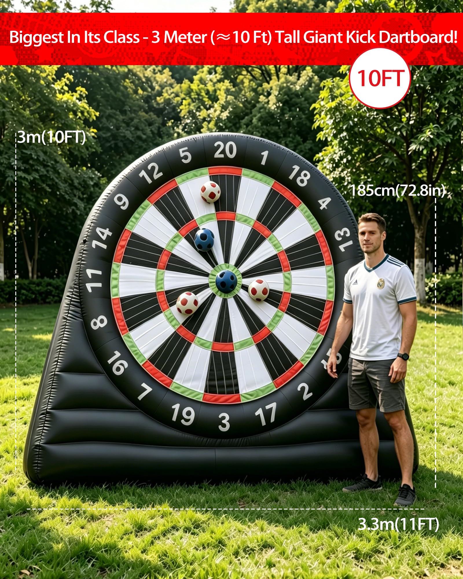 Tavola da freccette da calcio gonfiabile con ventilatore da 370 W e 8 palline gonfiabili per sport all'aria aperta, gioco di freccette con grande bersaglio e gioco di freccette da giardino