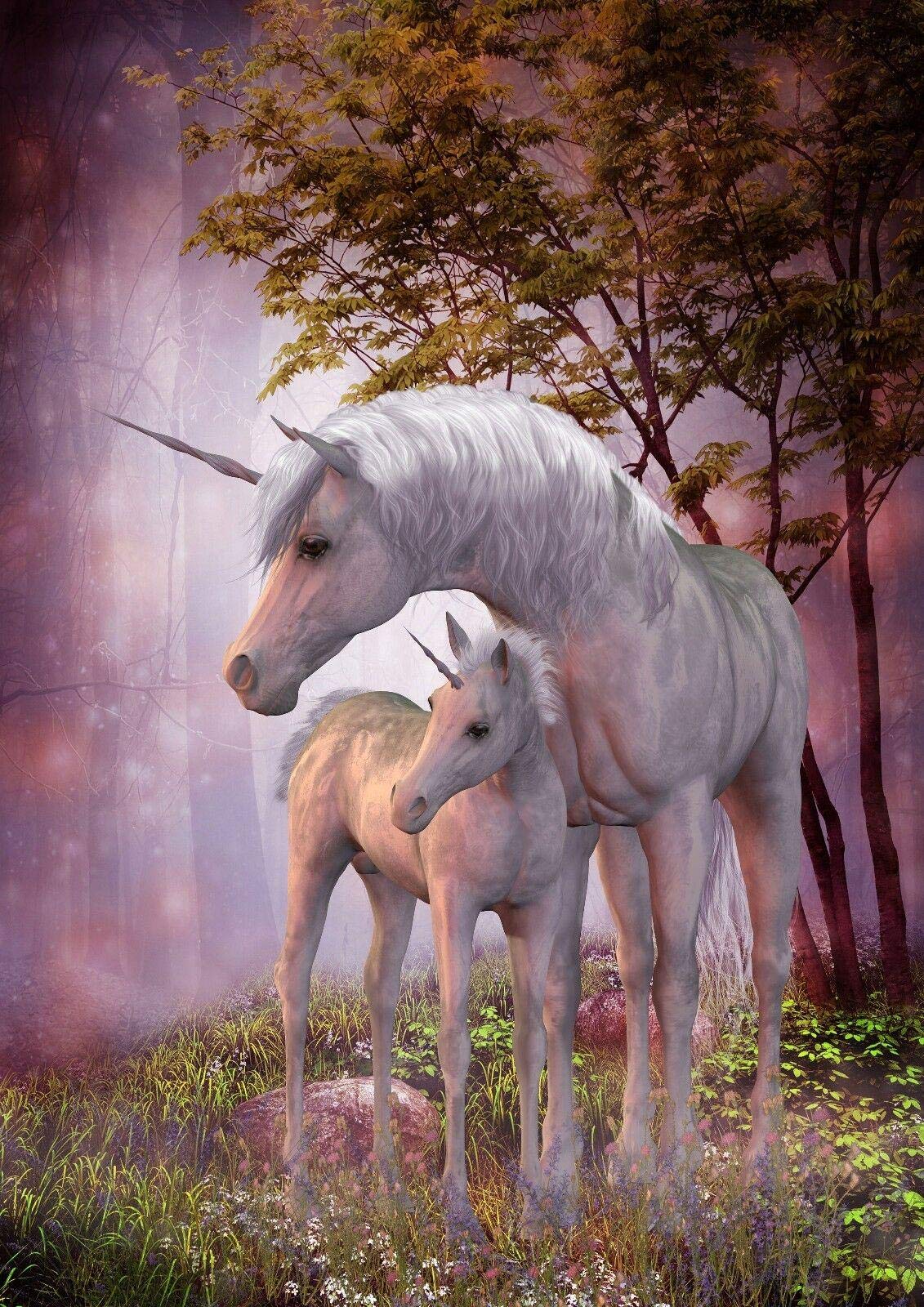 Stukk White Magical Unicorn Forest Mural Fantasy Poster - A2 (420 X 594Mm)