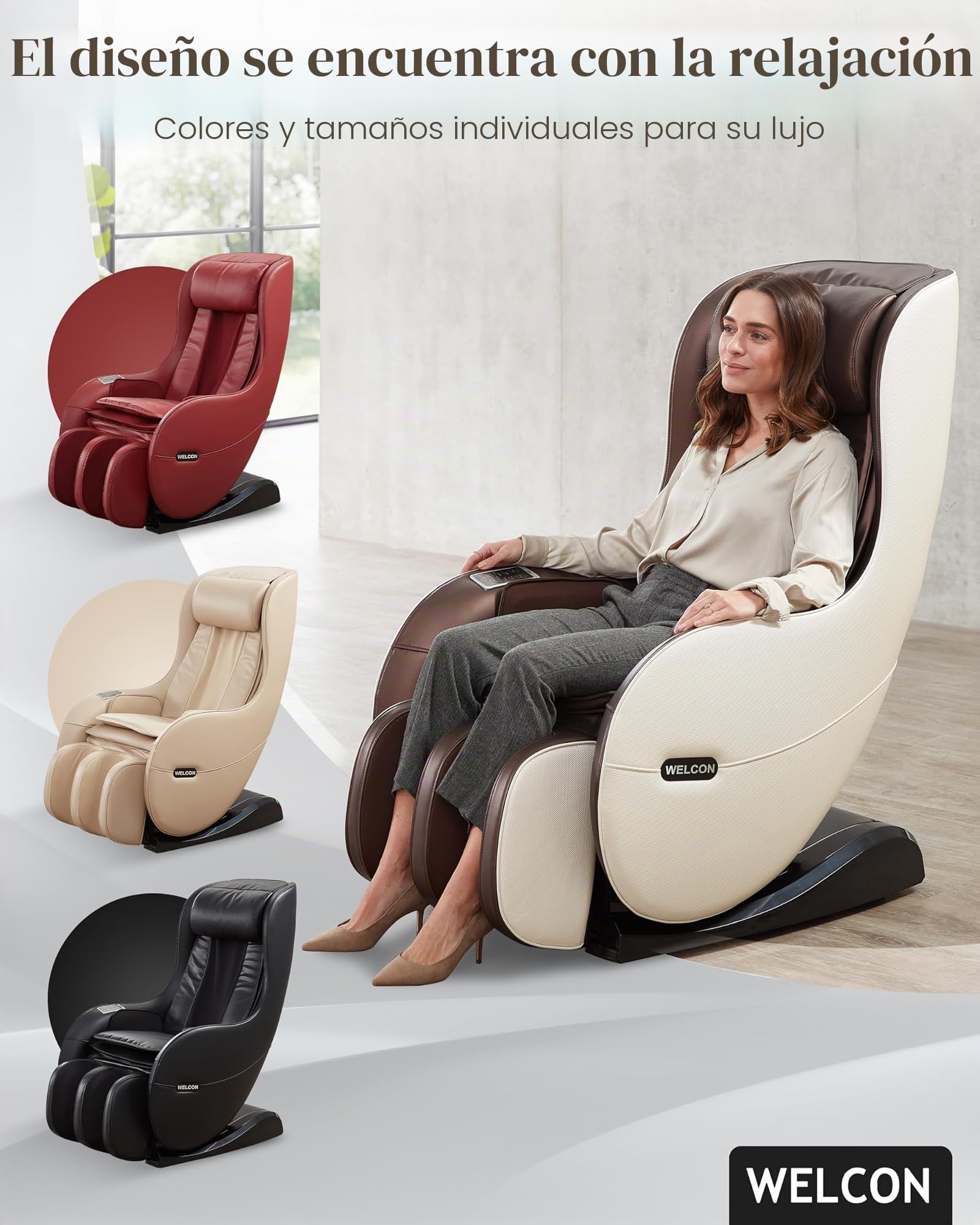 WELCON EASYRELAXX Sillón de Masaje Beige Marrón Con Función de Calor, Programas Automáticos, Amasado, Golpeteo, Rodillos, Airbag y Compresión