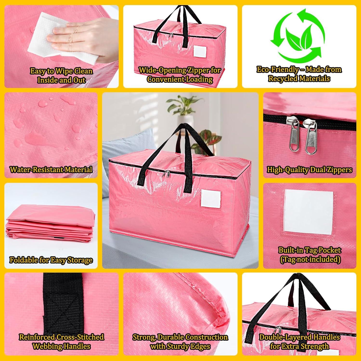 6 Pack Extra Large Moving Bags, Heavy Duty Moving Bag, Storage Bags with Zippers and Carrying Handles, Durable & Sturdy Storage Tote for Packing Clothes Moving Space Saving, Pink - Image 4