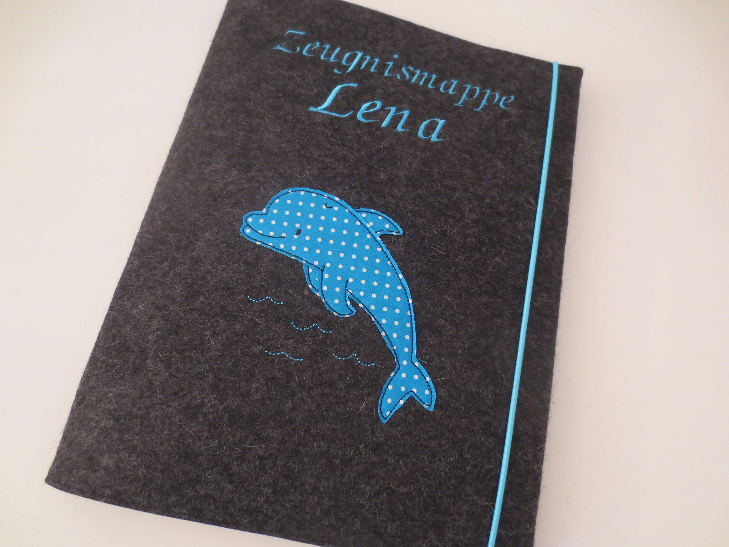 Zeugnismappe Wollfilz Mappe Delfin Zeugnisse DIN A4 Grundschule Schule
