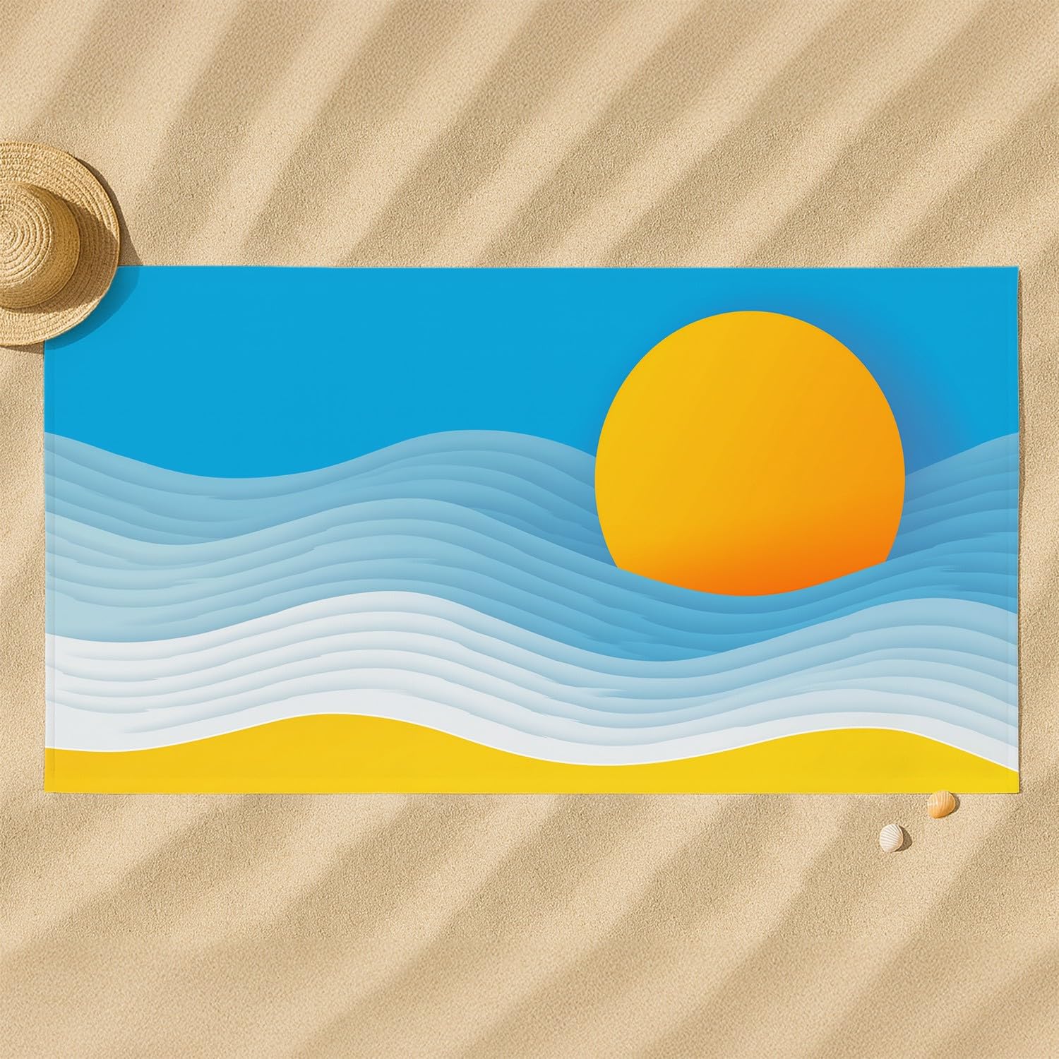 Geometrisch, minimalistisch Strandtuch 200 x 145 cm – Saugfähiges Schnelltrocknendes Strandtuch Wellen, Himmel für Campen, Picknick, Ausflüge