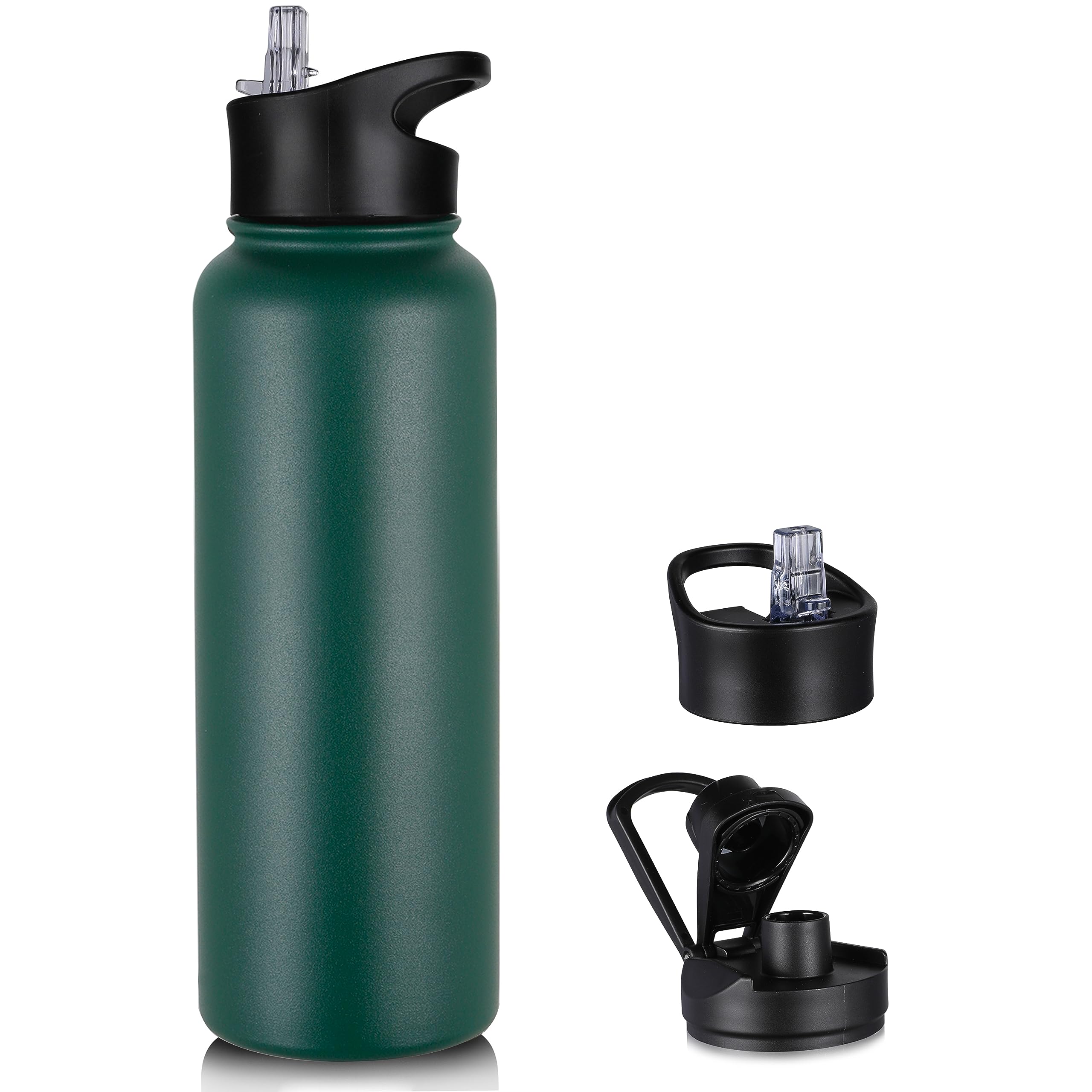 VQRRCKI 40 oz Insulated Water Bottle with Straw, Stainless Steel Sports Water Bottles with 2 Lids (Straw and Wide Mouth lid), Double Wall Vacuum,