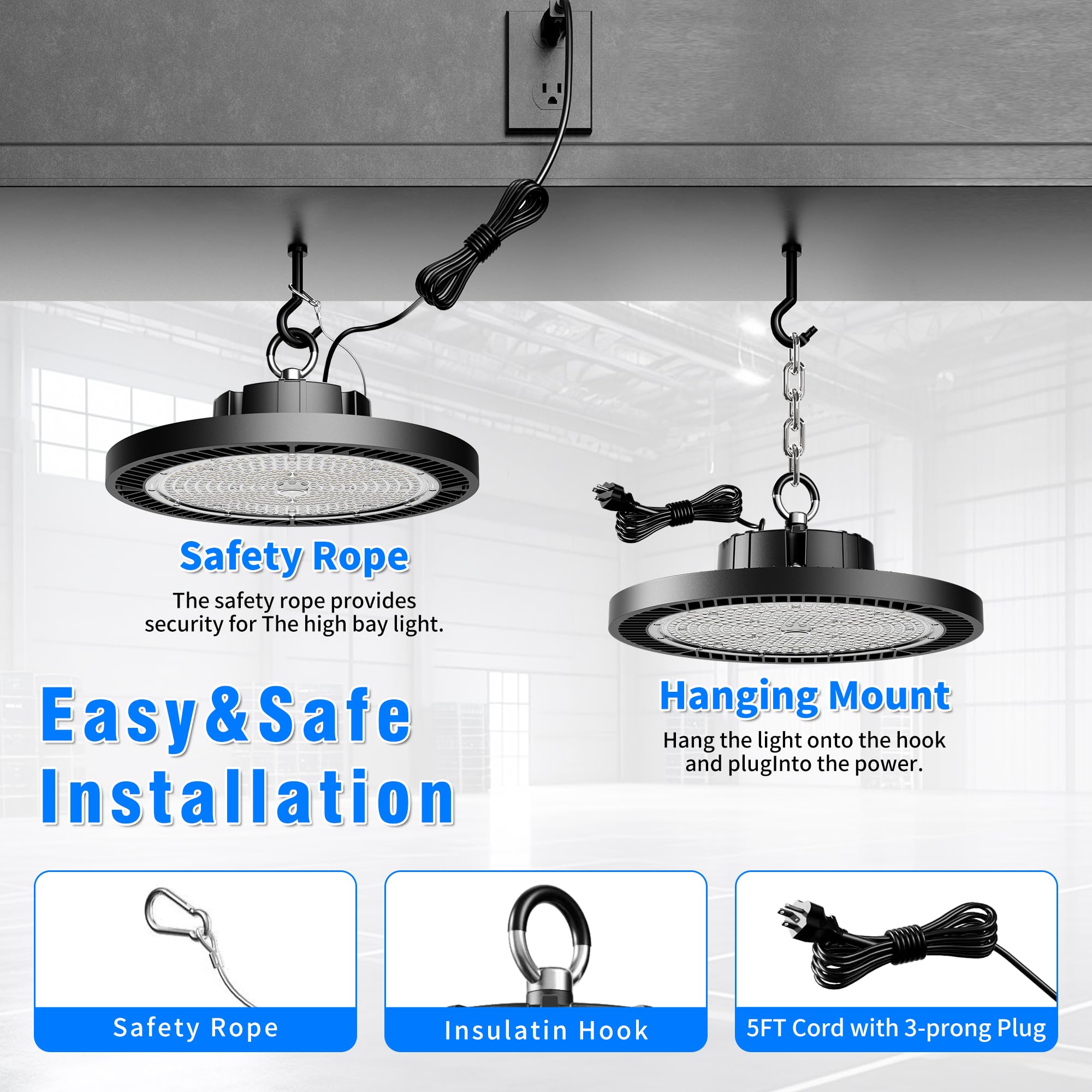 1 Pack UFO LED High Bay Light 200W 30000LM 5000K AC100-277V UFO High Bay LED Shop Light with — view 4