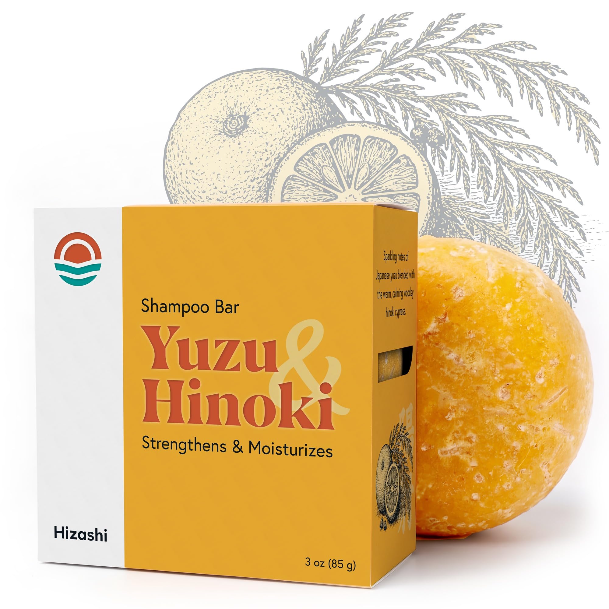 Hizashi Shampoo Bar, All Natural with Organic Shea, Cocoa Butter & Argan Oil, Strengthens & Moisturizes Hair, Paraben, Sulfate & Silicone Free - Vegan & Cruelty Free, Made in USA Yuzu & Hinoki