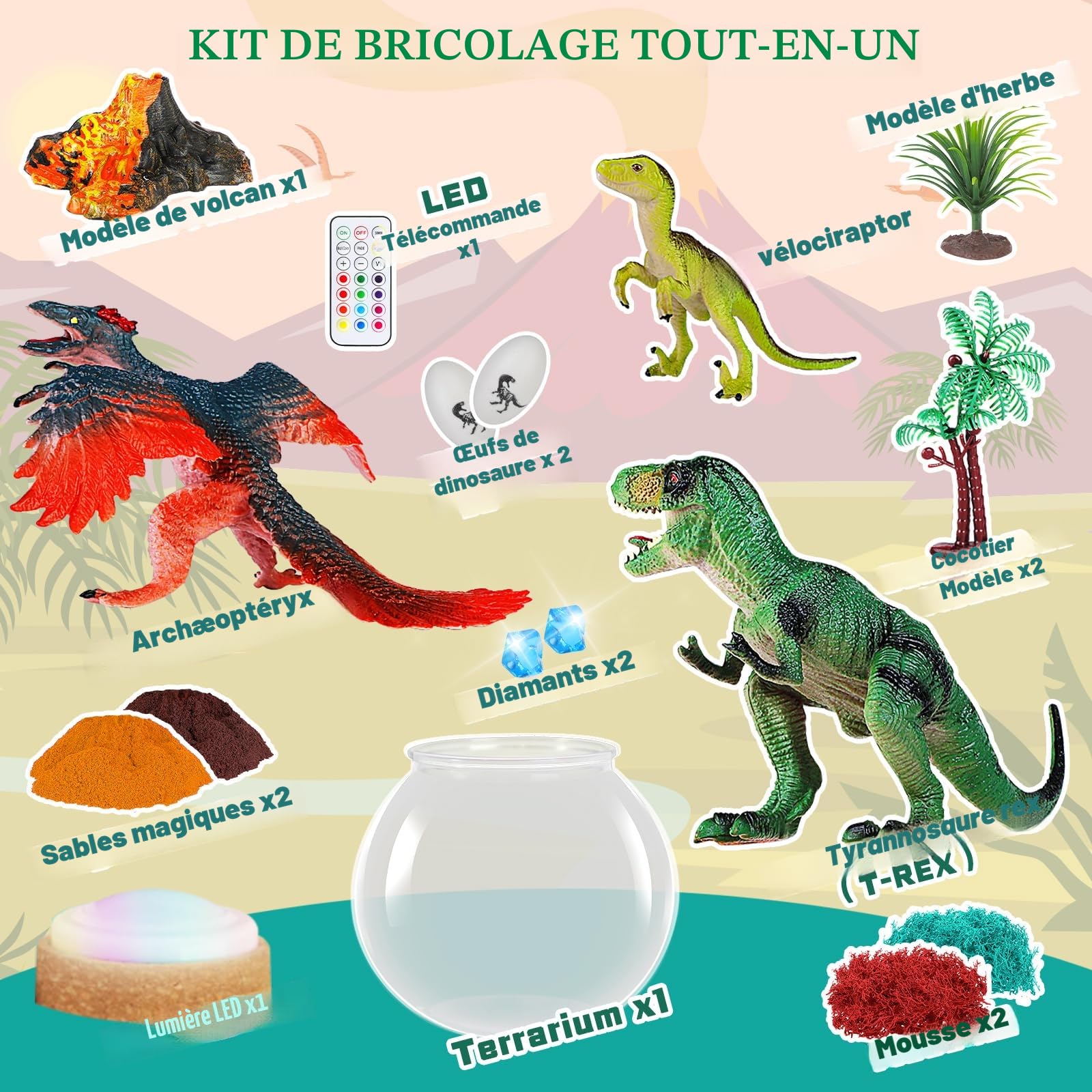 RONSTONE Dinosaures Jouets pour Garçons - Kit Terrarium & Cadeaux d'anniversaire pour Enfants de 4 5 6 7 8-12 Ans - DIY Kit Volcan Dino Kits Éducatif Scientifiques pour Enfants