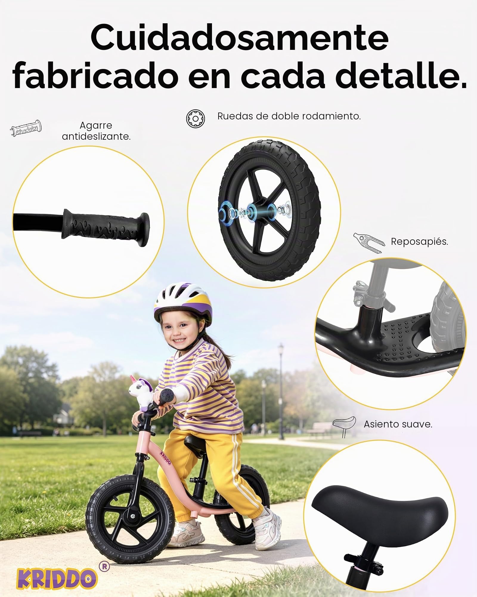 KRIDDO Bicicletas sin Pedales para Niños de 2 Años, Edades de 18 Meses a 4 Años, Bicicleta de Aprendizaje con Estabilidad y Reposapiés, Regalo para Niños de 2 a 5 Años | 2 años