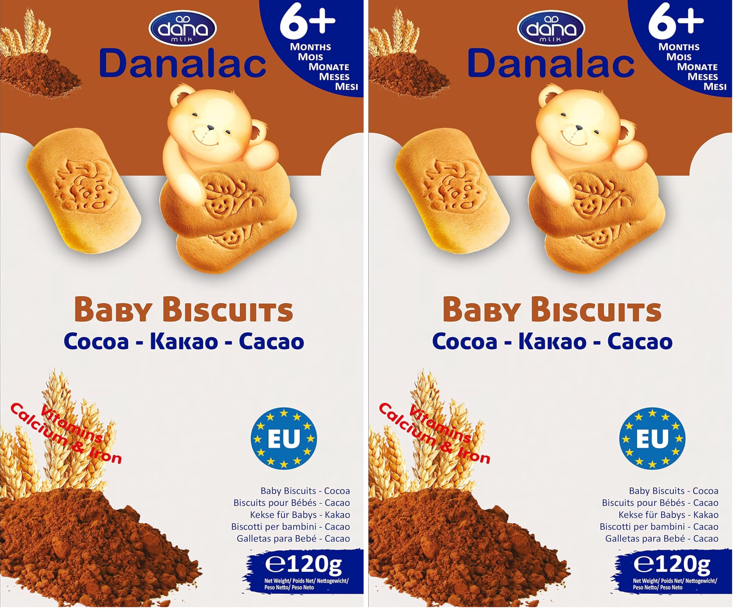Danalac, Cocoa Baby Biscuits Pack of Finger Food Snack for Toddlers 6+ Months with Calcium Iron and Vitamins, 120 gram (Pack of 2)