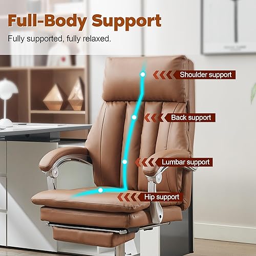 Miniatura 3 de Qulomvs Silla de oficina de cuero grande y alta con reposapiés, silla de escritorio ejecutiva de respaldo alto con soporte lumbar, sillas ajustables