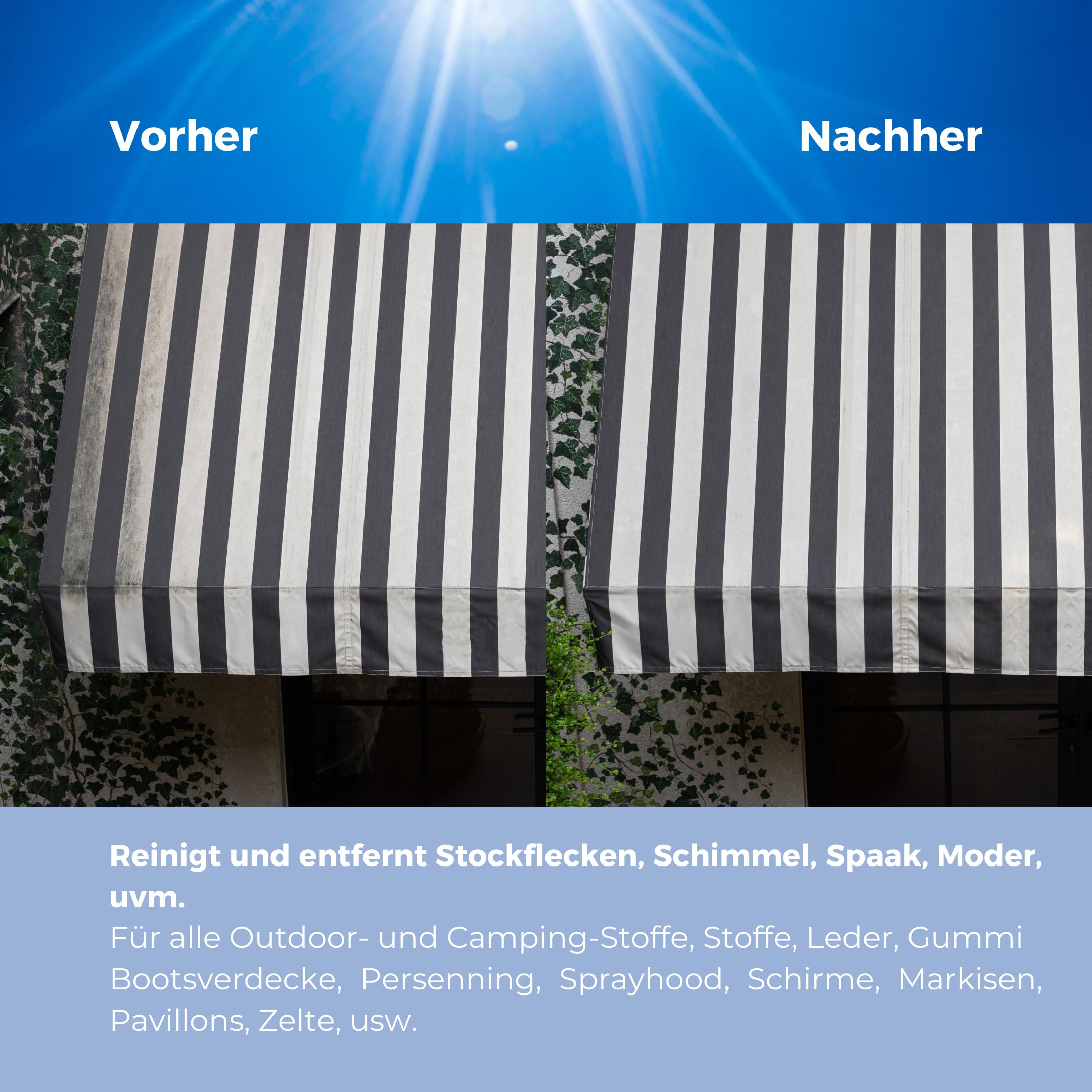 Generisch Stockflecken Entferner Tento-Clean Stockfleckenreiniger 1L Schimmelentferner Stoffe Outdoorstoffe Boot Markise Plane Vogelkot Moder Moos Textilien zahlreiche organische Verschmutzungen