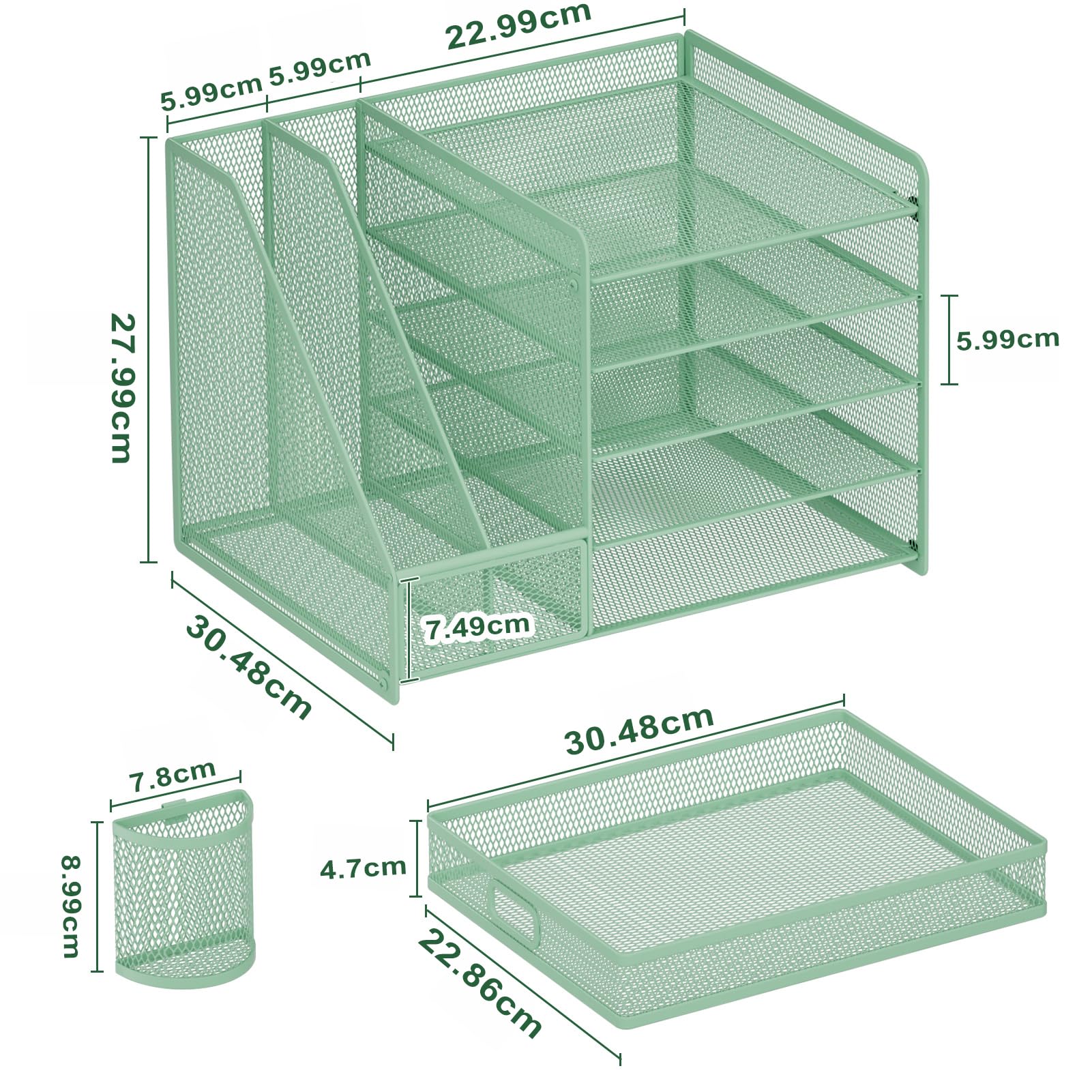 Marbrasse Organizer Scrivania,Porta Documenti Ufficio Scrivania,5 Comparti Porta Documenti Scrivania con 2 Portapenne per Casa Ufficio (Verde)
