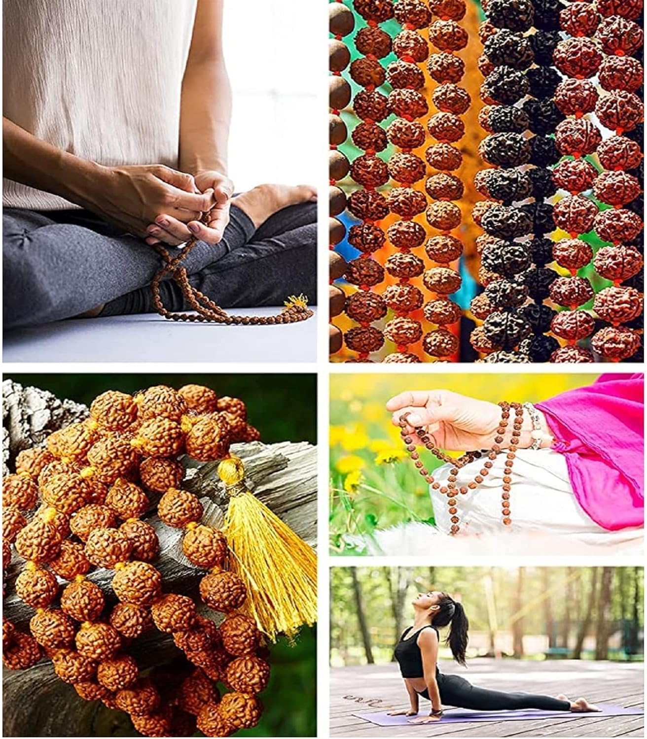 2 Panch Mukhi Rudraksha Beads Mala With 2 Jaap Bag For Men & Women 108 + 1 Beads Jaap Mala Necklace Strands, Chanting Mala Religious Item