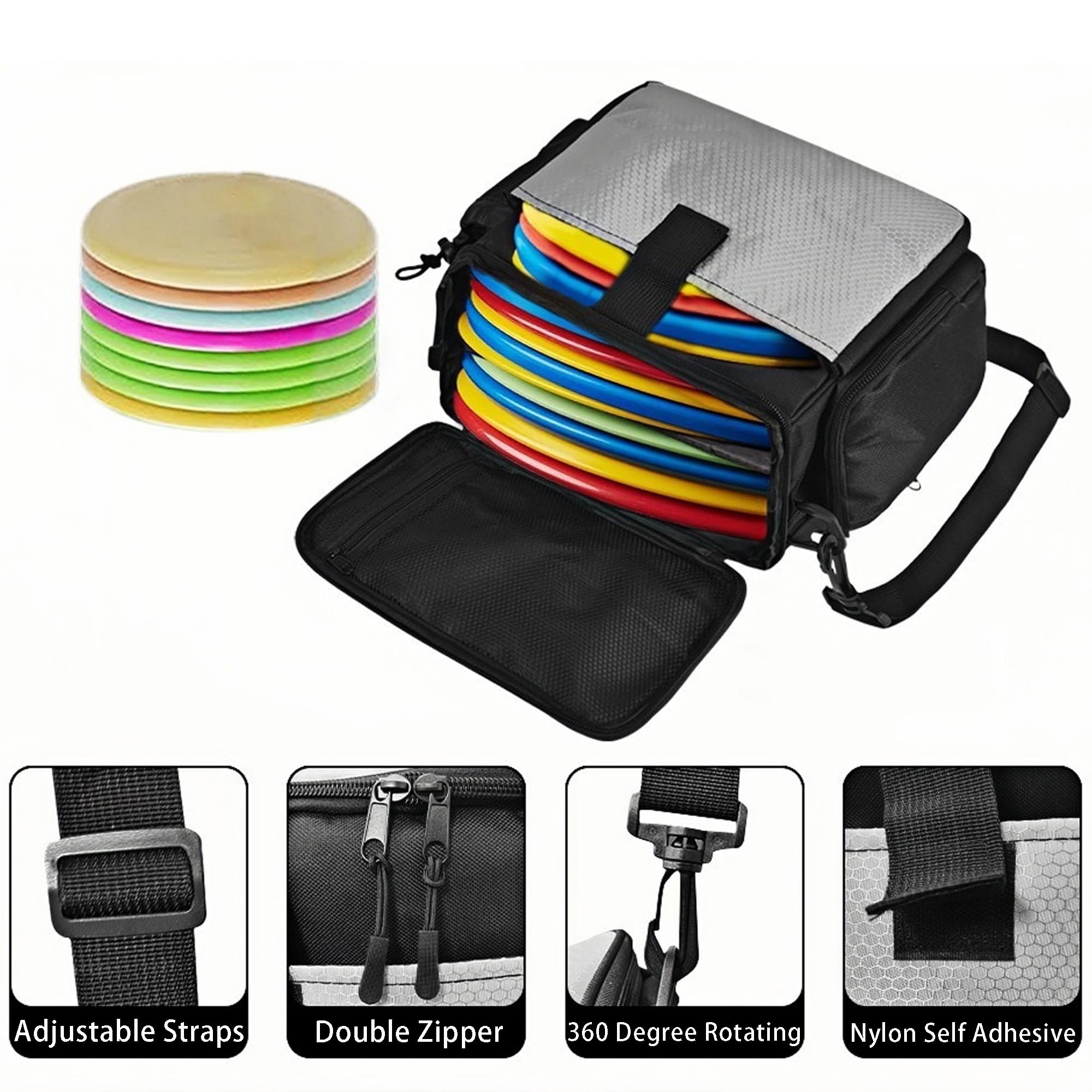 Disc Golf Bag, Disc -Golf -Tasche, Discgolf-Startertasche, Aufbewahrung für 10 Discs, Easy to Carry and Lightweight, Mehreren Aufbewahrungstaschen, Golf Bag