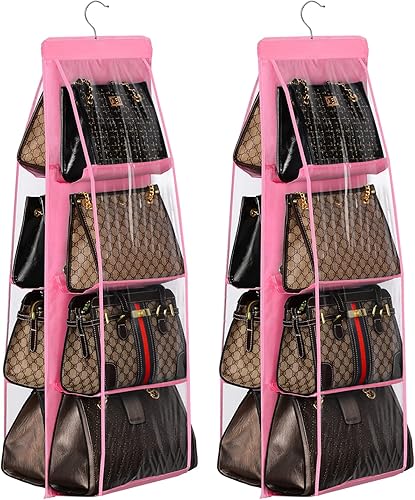 Lirex Paquete de 2 organizadores de bolsos colgantes para armario, organizador de almacenamiento de 8 bolsillos para colgar bolsos, organizador de