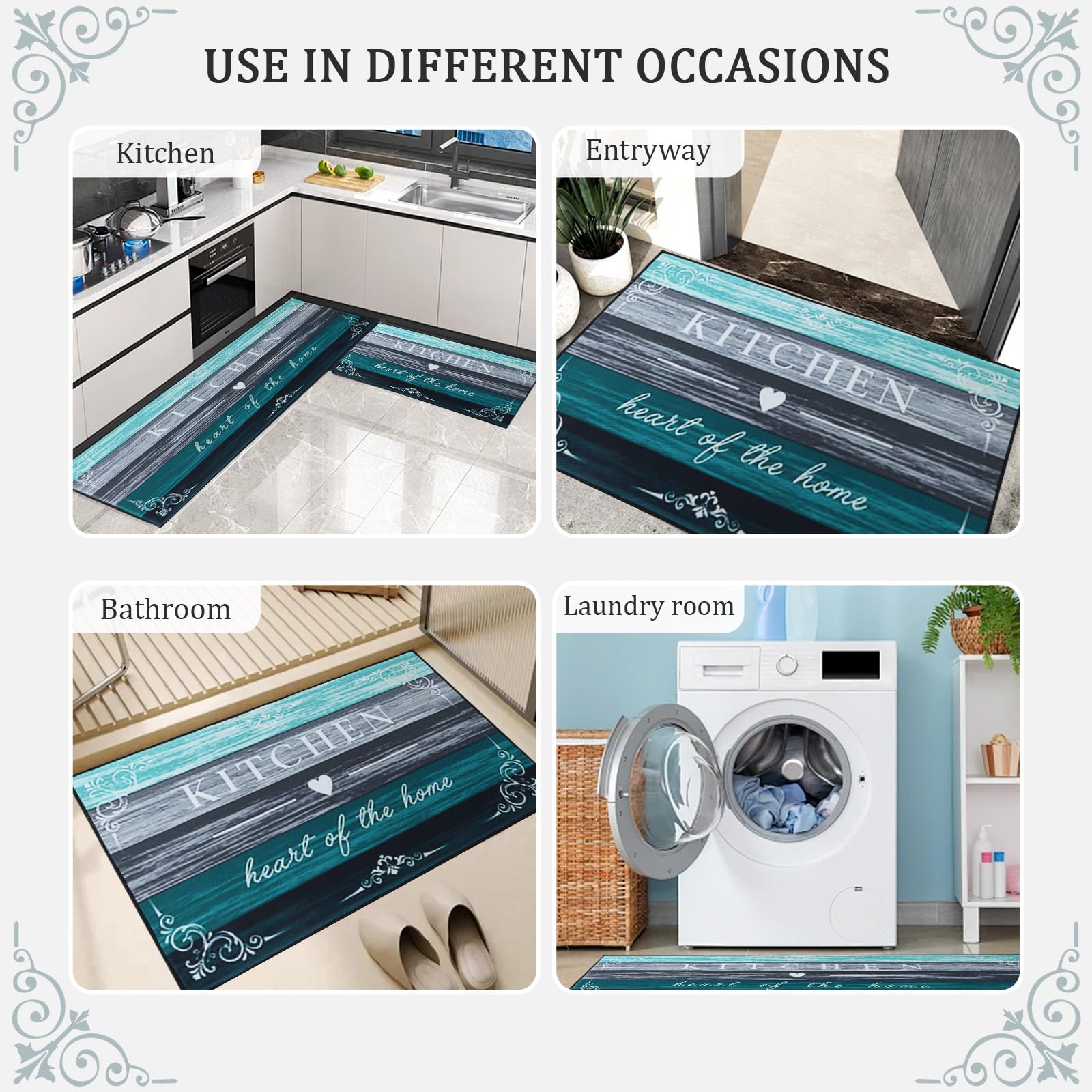 Tappetini da cucina 2 pezzi, Tappeto Cucina Antiscivolo, Antiscivolo Impermeabile PVC Tappeti da Cucina, lavabile, Adatto per corridoi, cucine, bagni, 43x75+43x150cm