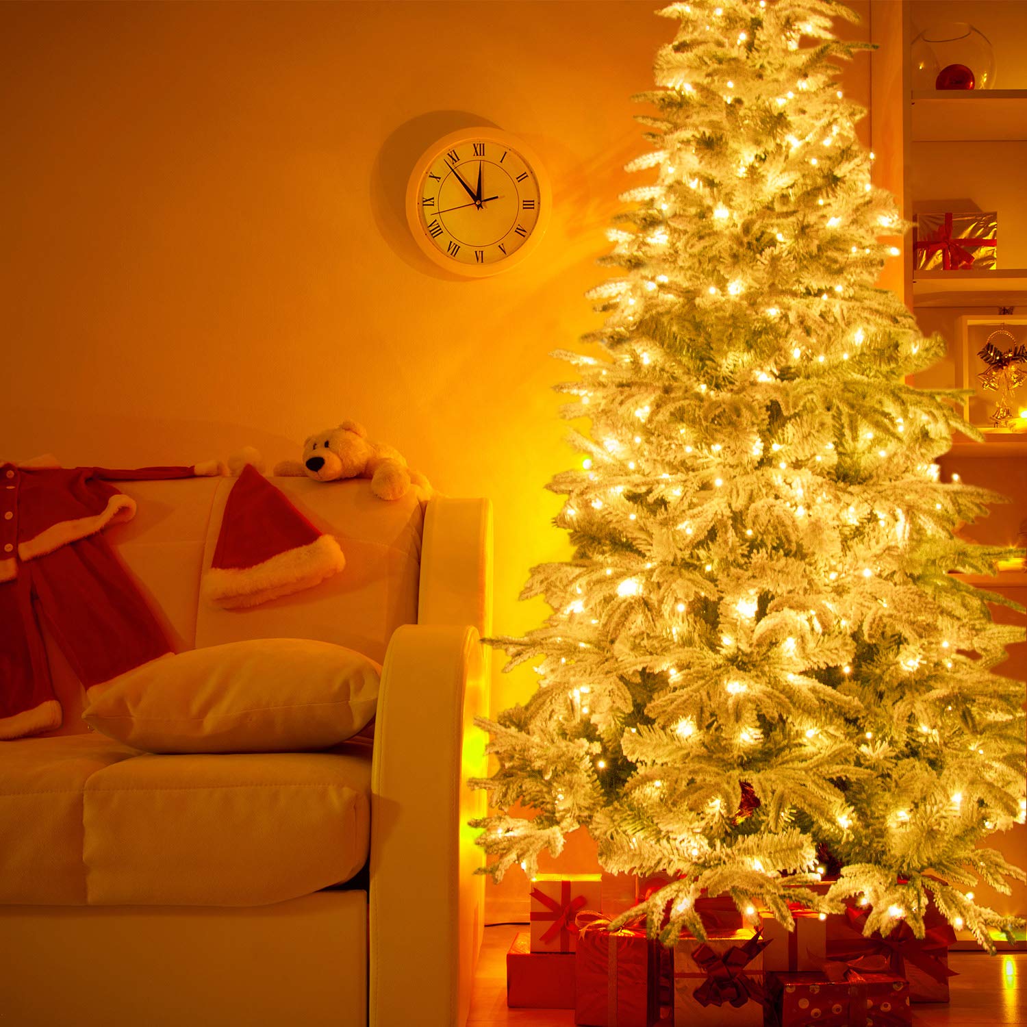 Sapin de Noël artificiel enneigé - 270 cm - Avec support - Sapin de Noël avec neige