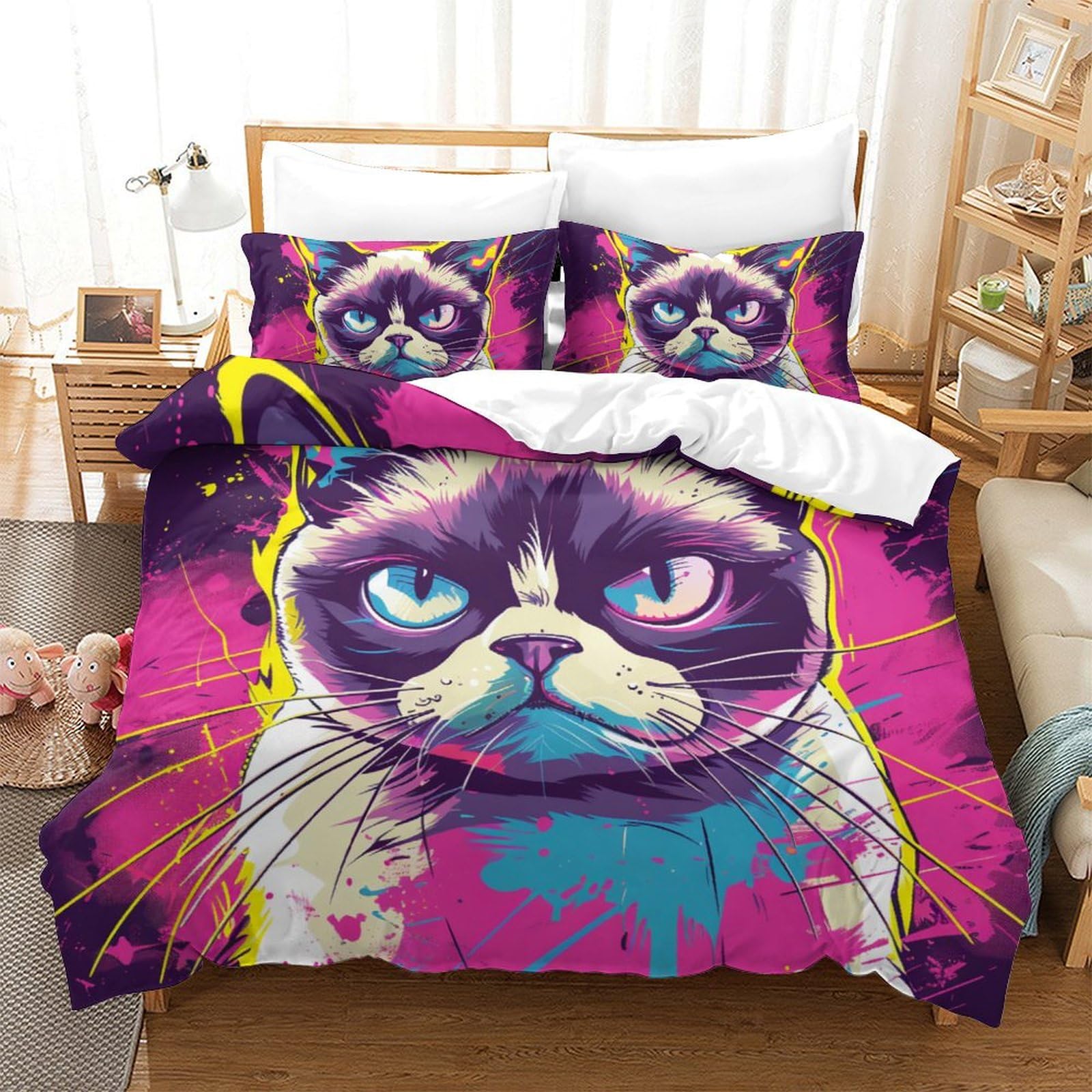 Parure de lit Grumpy Le Chat 3D avec taie d'oreiller pour enfant