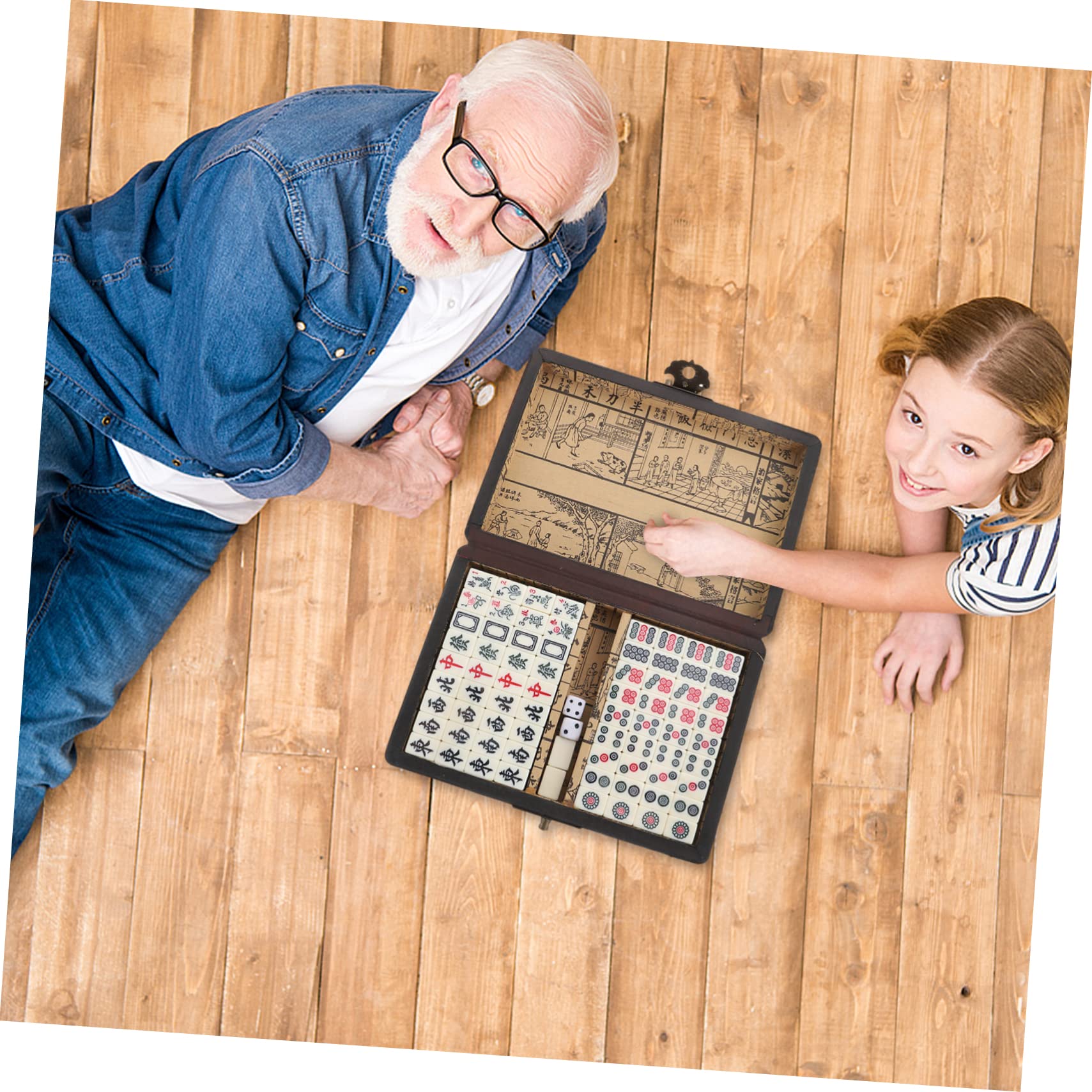 BESTonZON Kleines Tragbares Chinesisches Mahjong Satz mit Holzkoffer Leichtgewichtiges Fliesen Mahjong Spiel für Reisen und Unterhaltung im Kreativen Traditionellen Stil