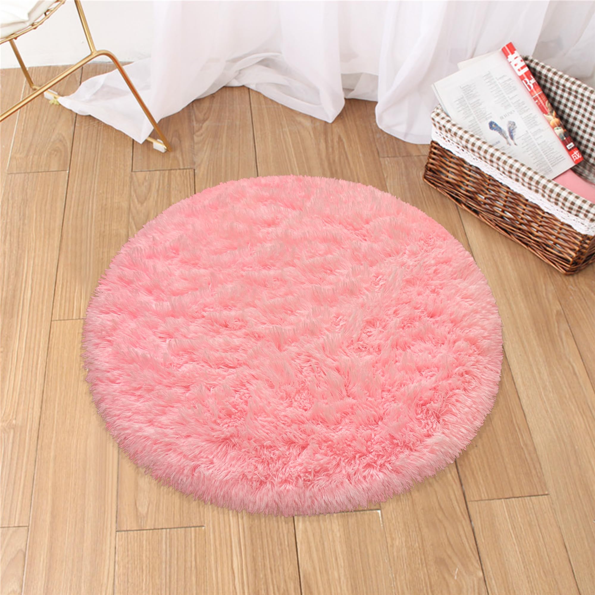 Amazon.com: Fixseed Small Rug for Bedroom Pink Circle Rug 2 Ft Shag Rug ...