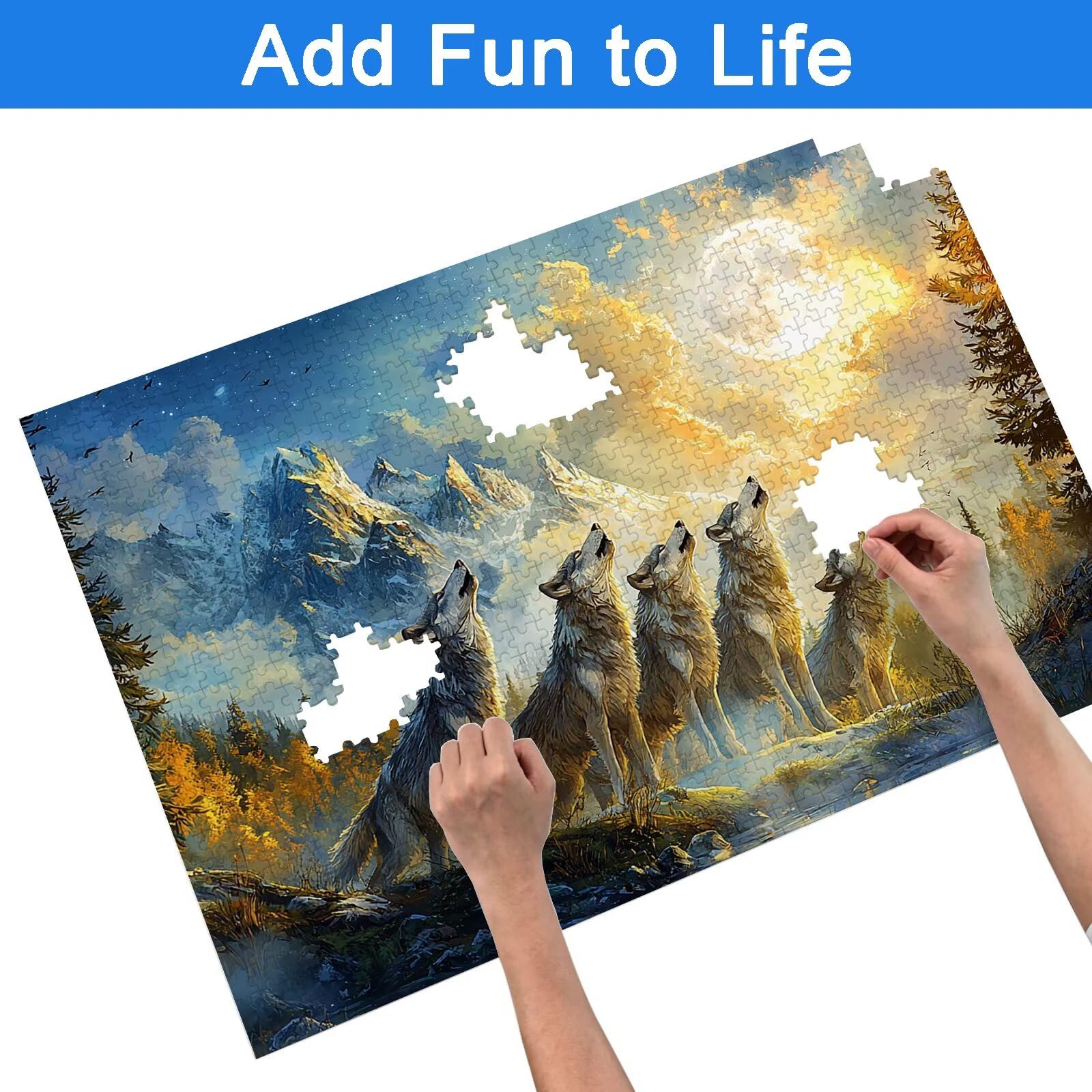 Puzzle 1500 Pezzi Paesaggio, Puzzle Lupo 1500 Pezzi Arte per Adulti e Bambini, Misura: 87x57 cm, Puzzles Legno per Adulti con Squisita Scatola di Imballaggio, Idea Regalo Donna, Regalo Uomo, -9015