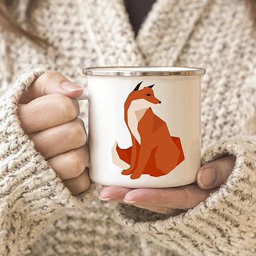 Miniatura 3 de Polygonal Fox Gift for Kids and Adults Unique Design 12oz Enamel Silver Mug