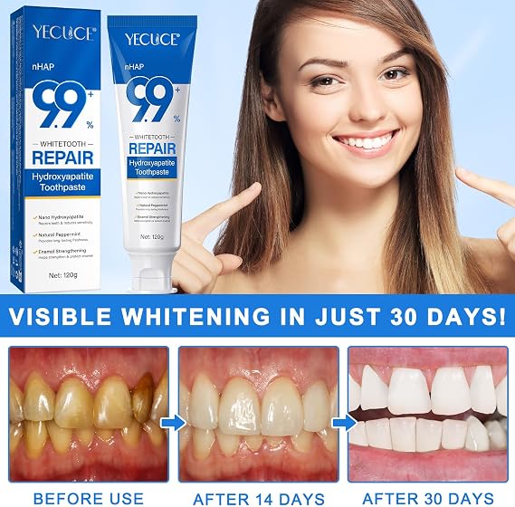 9.9% Hydroxyapatite Toothpaste for Enamel Repair and Tooth Strengthening, Nano Hydroxyapatite Remineralizing Toothpaste, Fluoride Free Gentle Whitening Tooth Paste for Sensitive Teeth, Fresh Mint