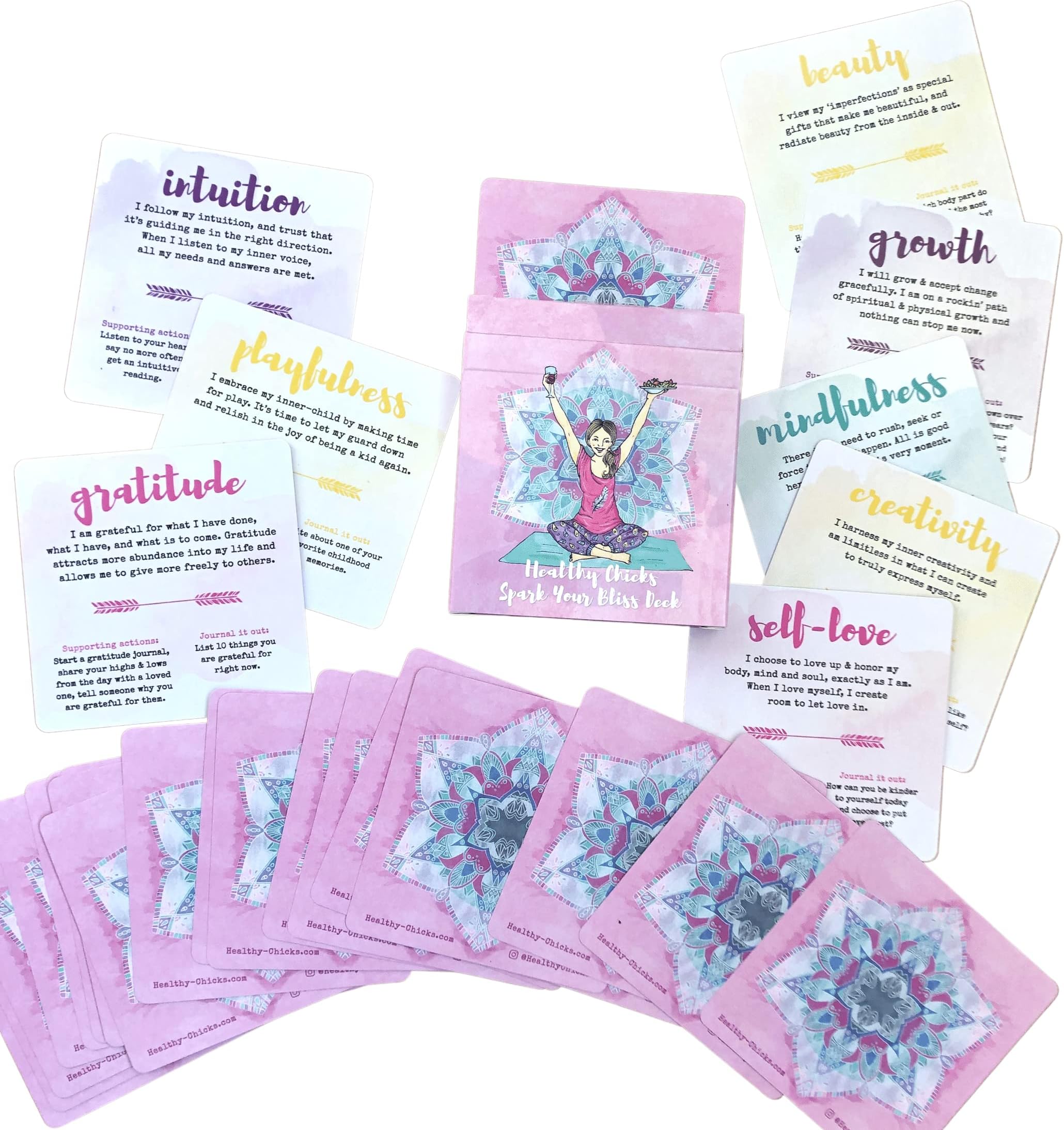 HEALTHY CHICKS Positive Affirmation Cards for Women | Inspirational Deck with Mantras, Daily Journaling Prompts & Mindful Messages to Spark Your Bliss