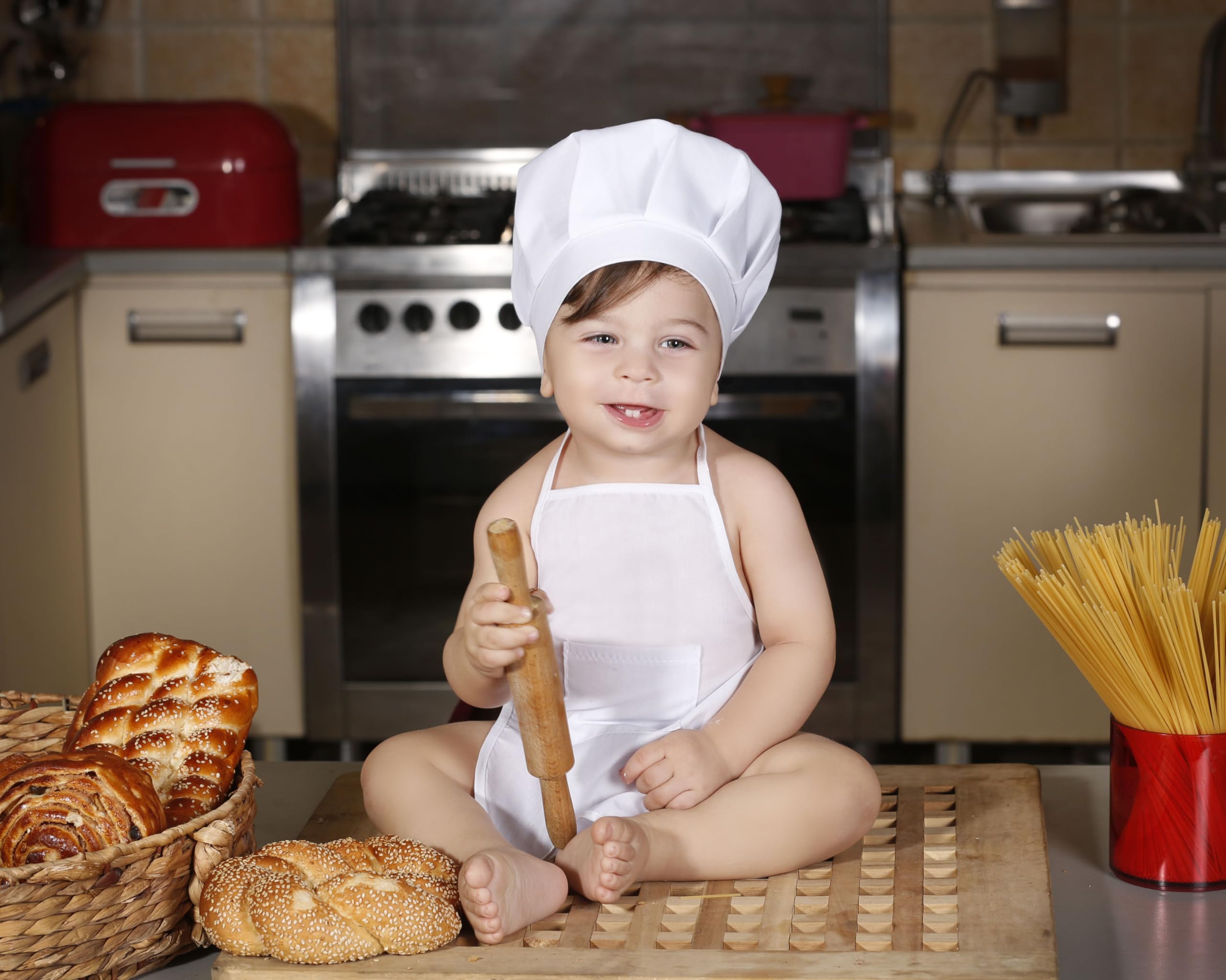 Matissa & Dad Baby Apron and Chef Hat Infant Mini Chef Outfit Toddler White Baker Costume photoshoot props newborn photography outfit (Baby Boy - Image 4
