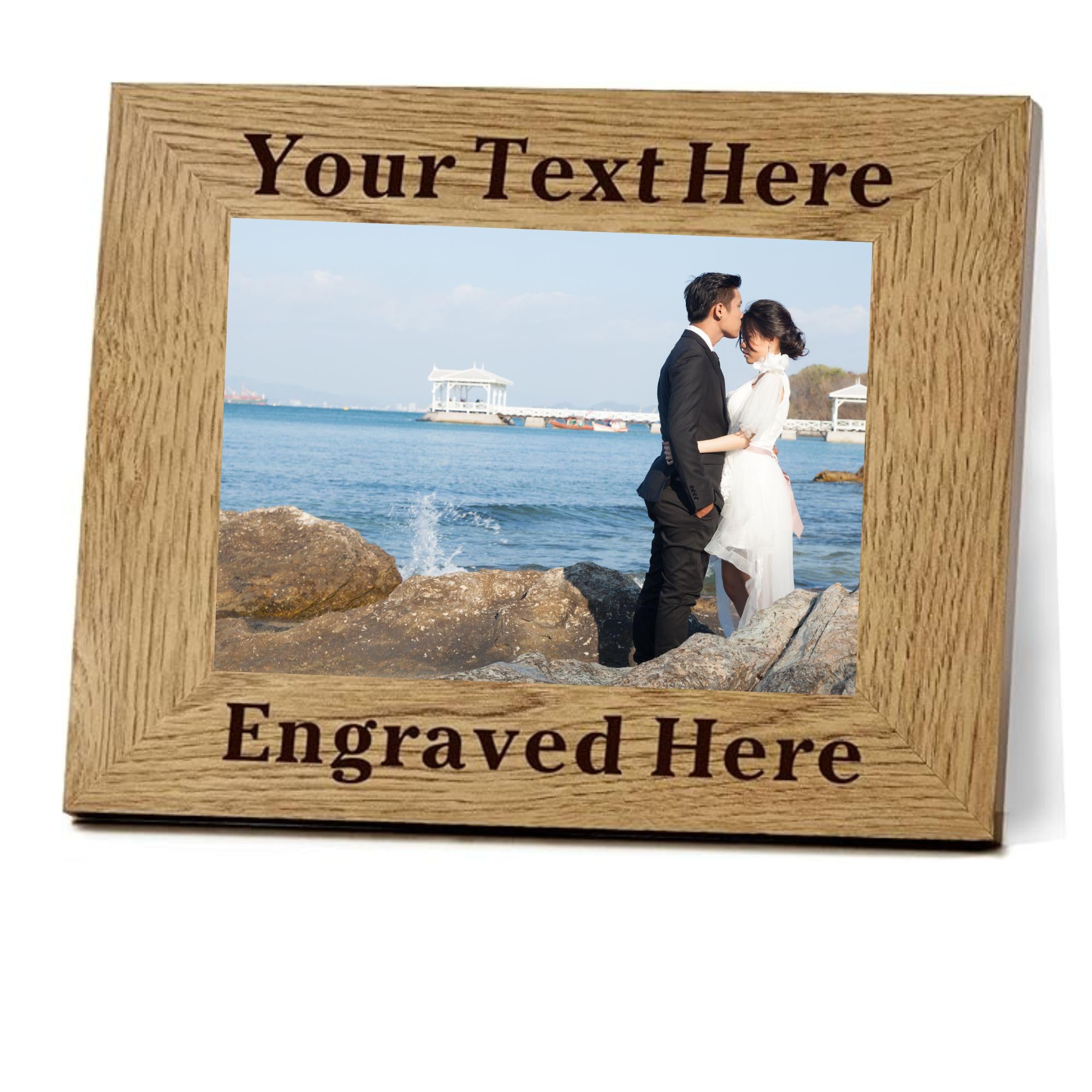 Custom Engraved Photo Frame 6x4 Personalised Wooden Picture Frame with Text Gift for Mum Dad Him Her Wedding Graduation Motherβs Day Christmas (Landscape)