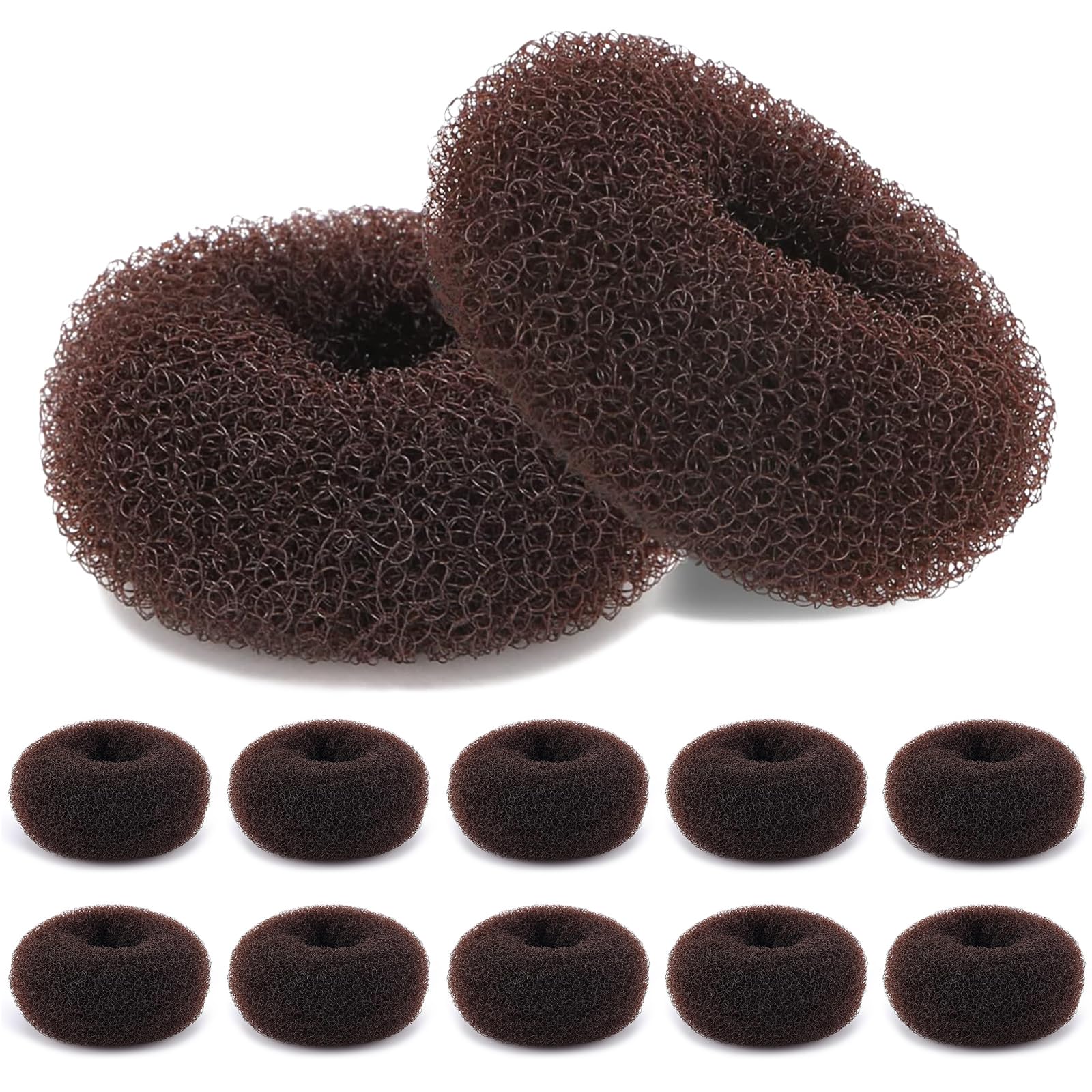 HOFASON Hair Bun Maker Donut 12 Pcs, Large Rings for Ballet Style Buns, Thick Hair Shaper Accessories Bulk for Women & Girls (Size L/3.54 In, Brown)
