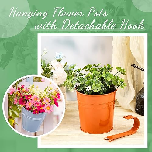 Miniatura 3 de Paquete de 36 macetas de barandilla de 4 pulgadas, macetas colgantes de flores coloridas para plantas de exterior con gancho desmontable, maceta de