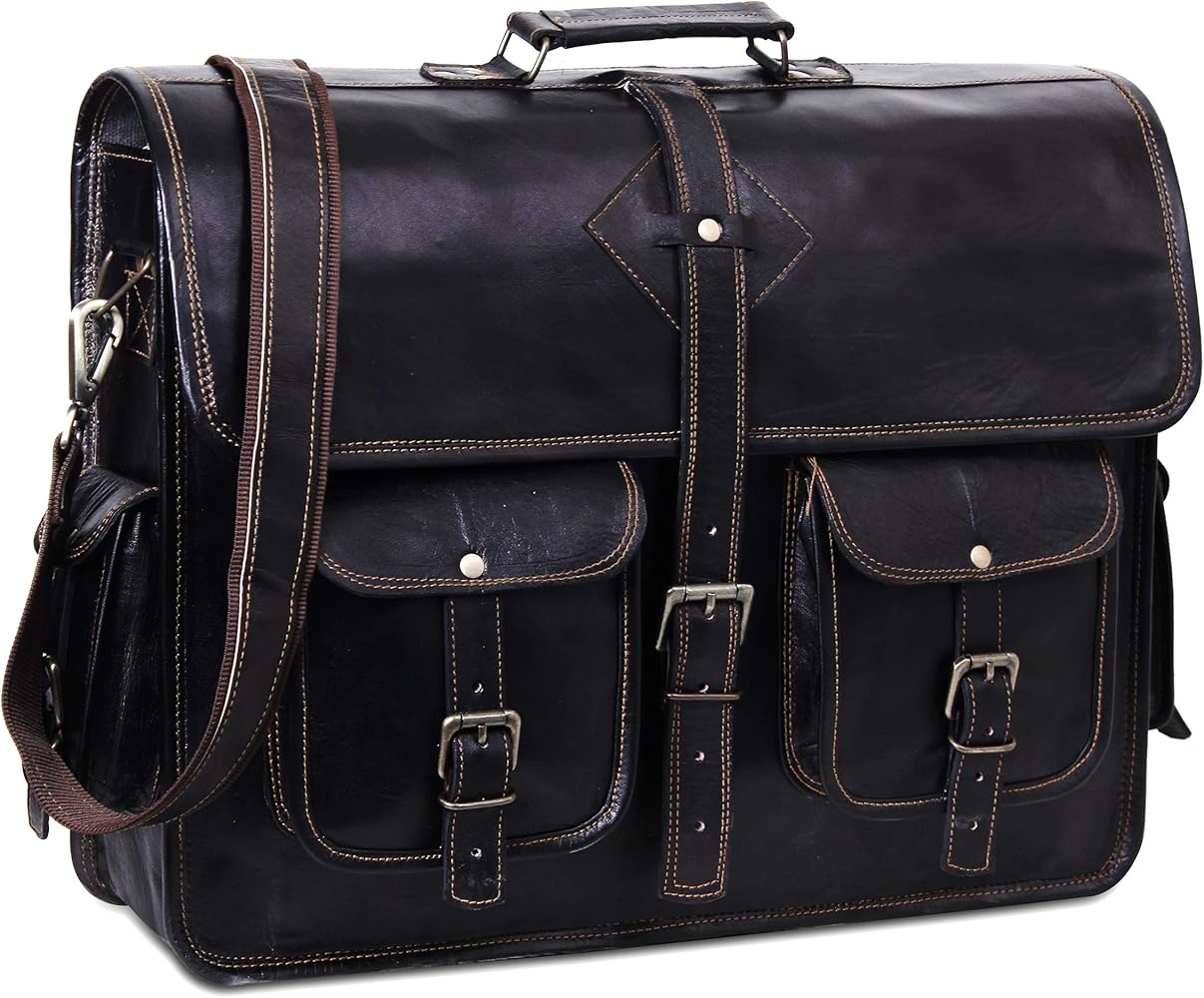 Amazon.com: HULSH Black Leather Messenger Bag for Men and Women 18