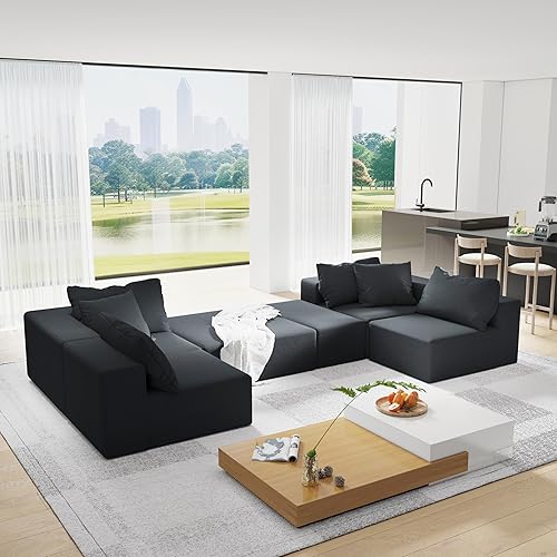 Miniatura 9 de Modular Sectional Couches Sofa, 132in L Shaped Couch Set with 6 Pillows, Free Combination Sofa for Living Room, Bedroom, Apartment,Black
