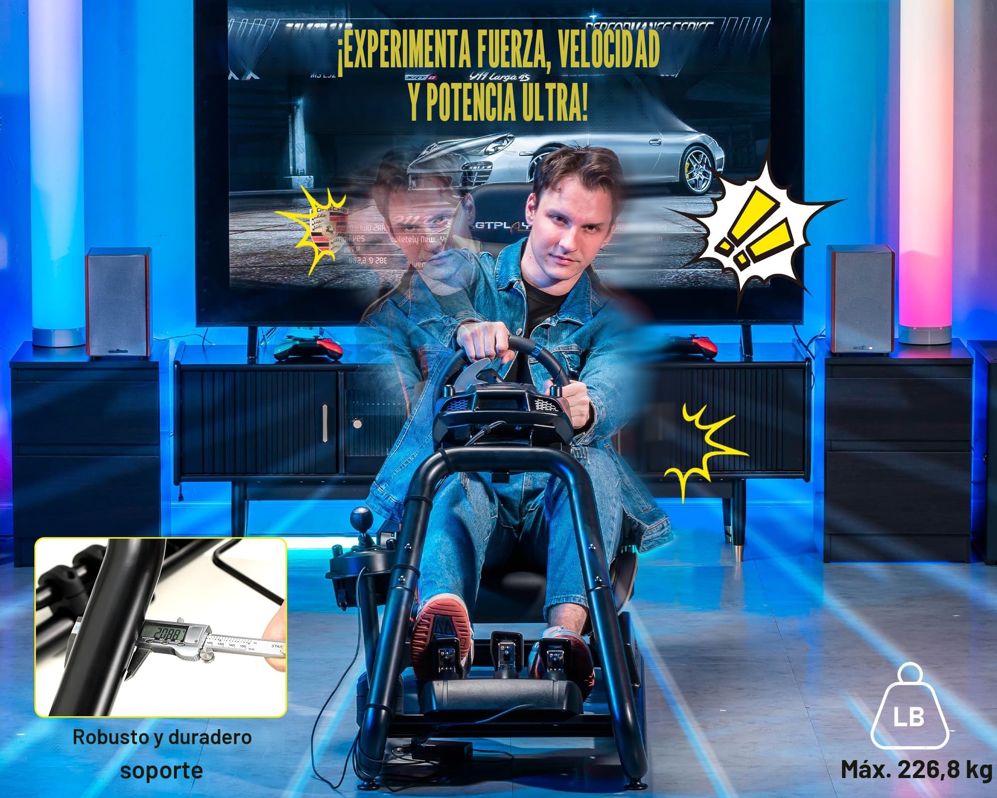 GTPLAYER Simulator Cockpit, sim Racing Cockpit, Soporte para Volante con Altavoces, Compatible con Varios Modelos de Volante y Pedales