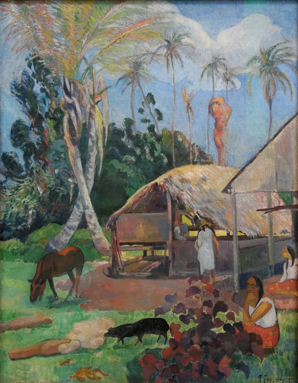 Cuadro de Paul Gauguin Los Cerdos Negros, pintura enmarcada mediana marrón mate