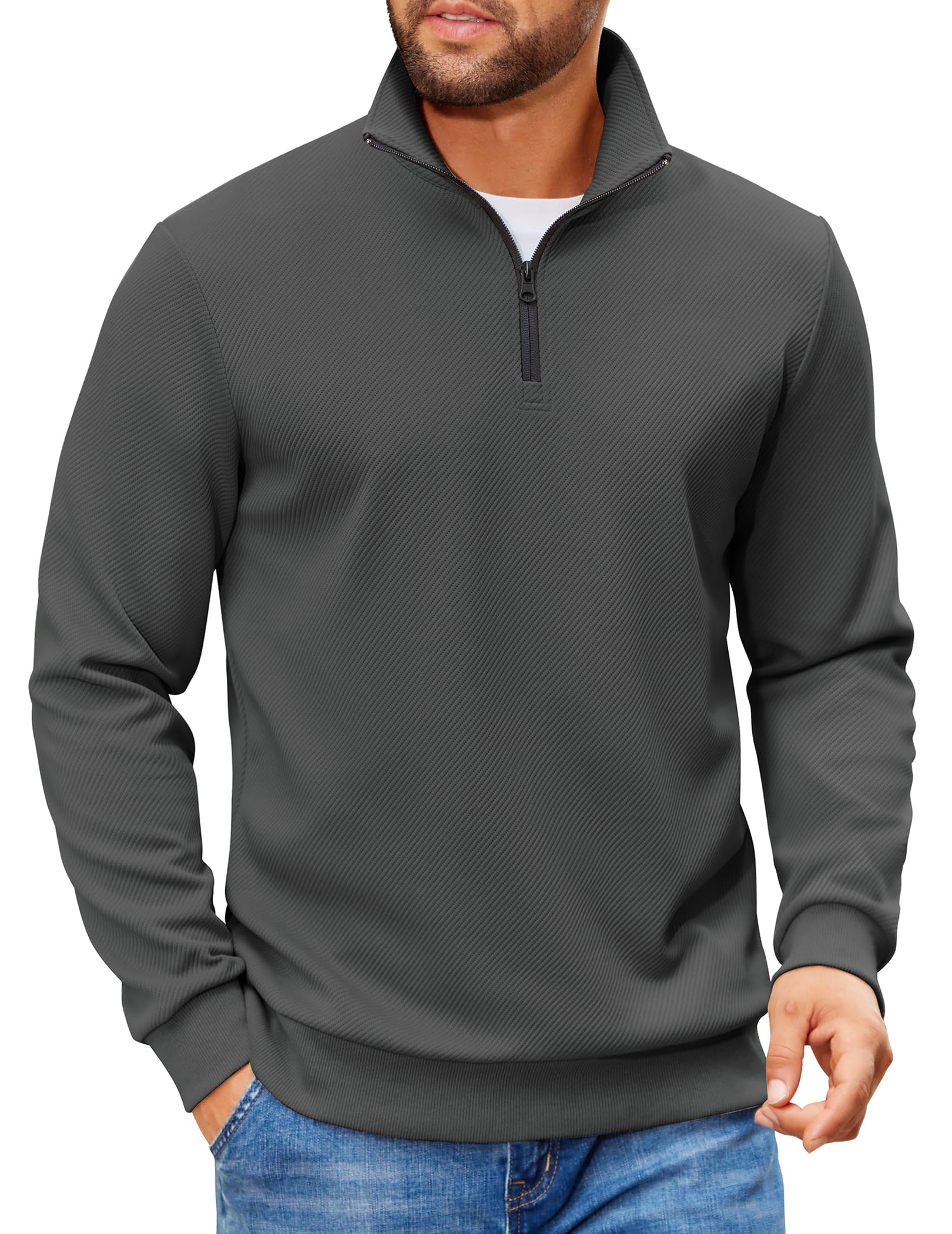 COOFANDY Mens Quarter Zip Pullover Sweatshirt Quilted