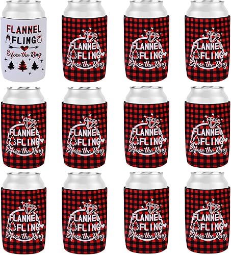 Serencatcher 12 fundas para latas de cerveza, fundas de franela para enfriar latas antes del anillo, para despedida de soltera, suministros de