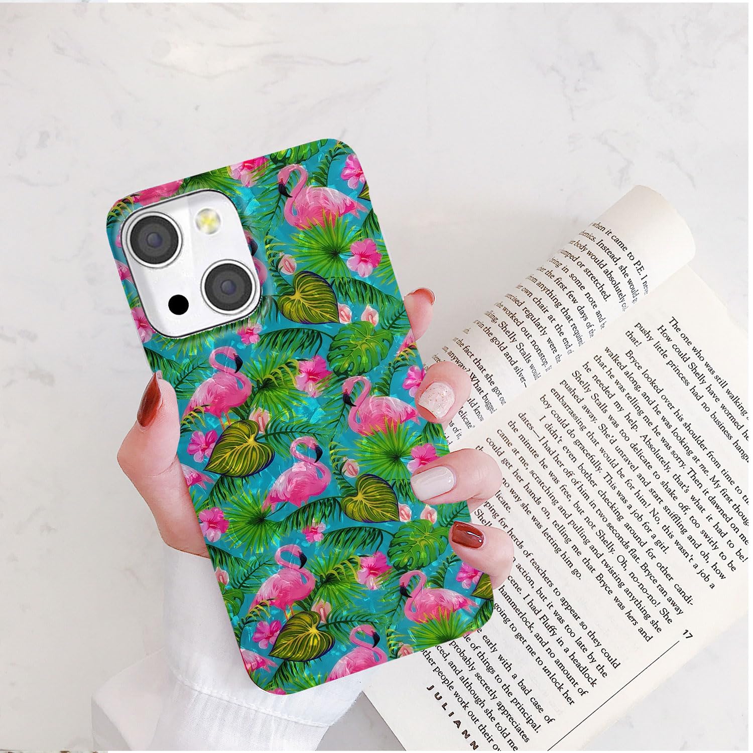 Funda para iPhone 15 para niñas y mujeres, con purpurina nacarada, brillante, suave, TPU, delgada, para iPhone 15 6.1, lindo animal elegante, flor, flamenco, floral, rosa