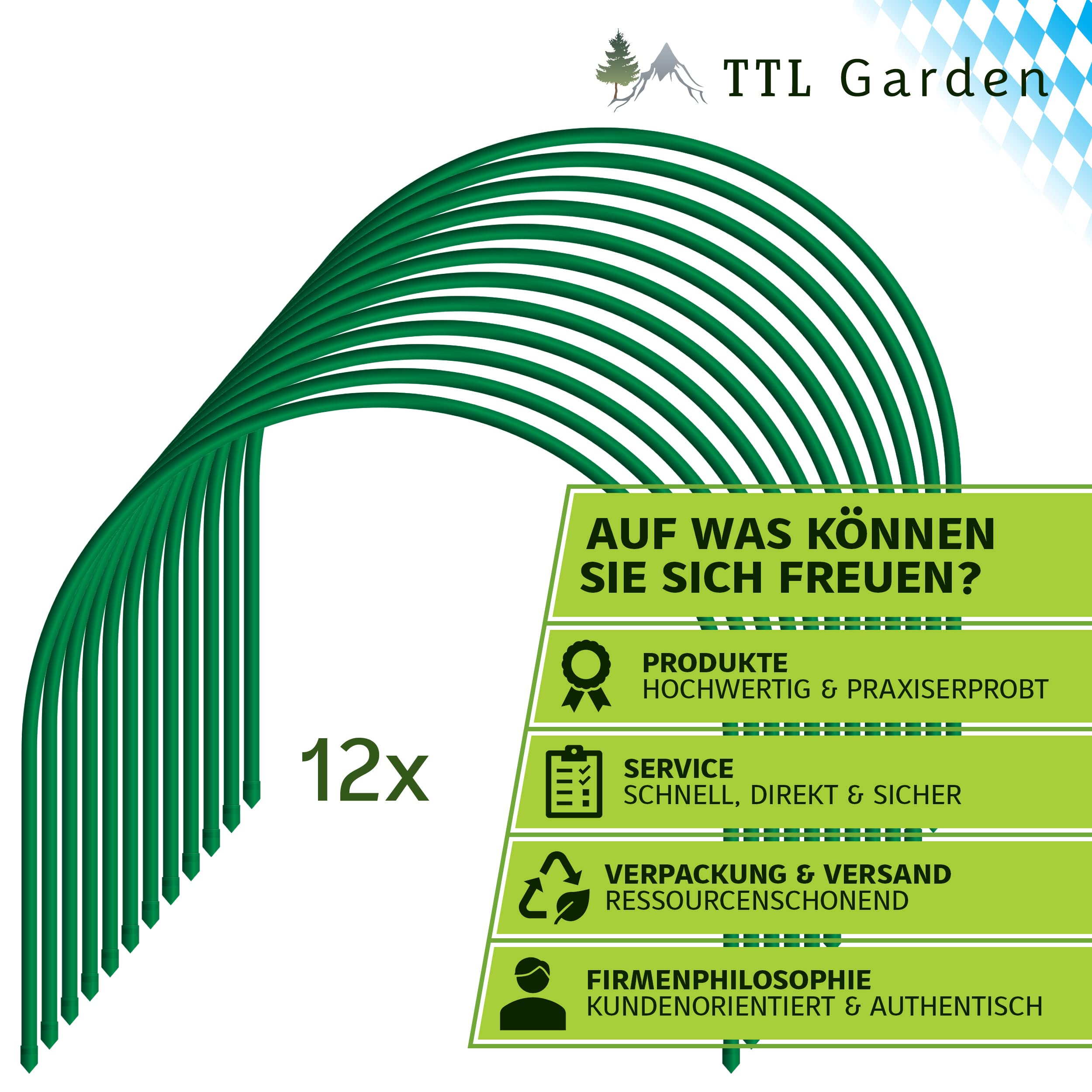 TTL GARDEN Lot de 12 arches de tunnel - 50 x 48 cm - 50 cm de large - En acier revêtu - Arc rond pour recouvrement de plate-bande surélevée - Parterre de légumes, stables, durables et inoxydables