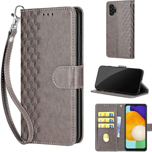 TOMYOU for Samsung Galaxy A13 4G Case, Embossed Premium PU Leather Folio Flip Notebook Wallet Cover Compatible with Samsung Galaxy A13 5G / A04S Phone Case [Kickstand][Card Slots], Gray