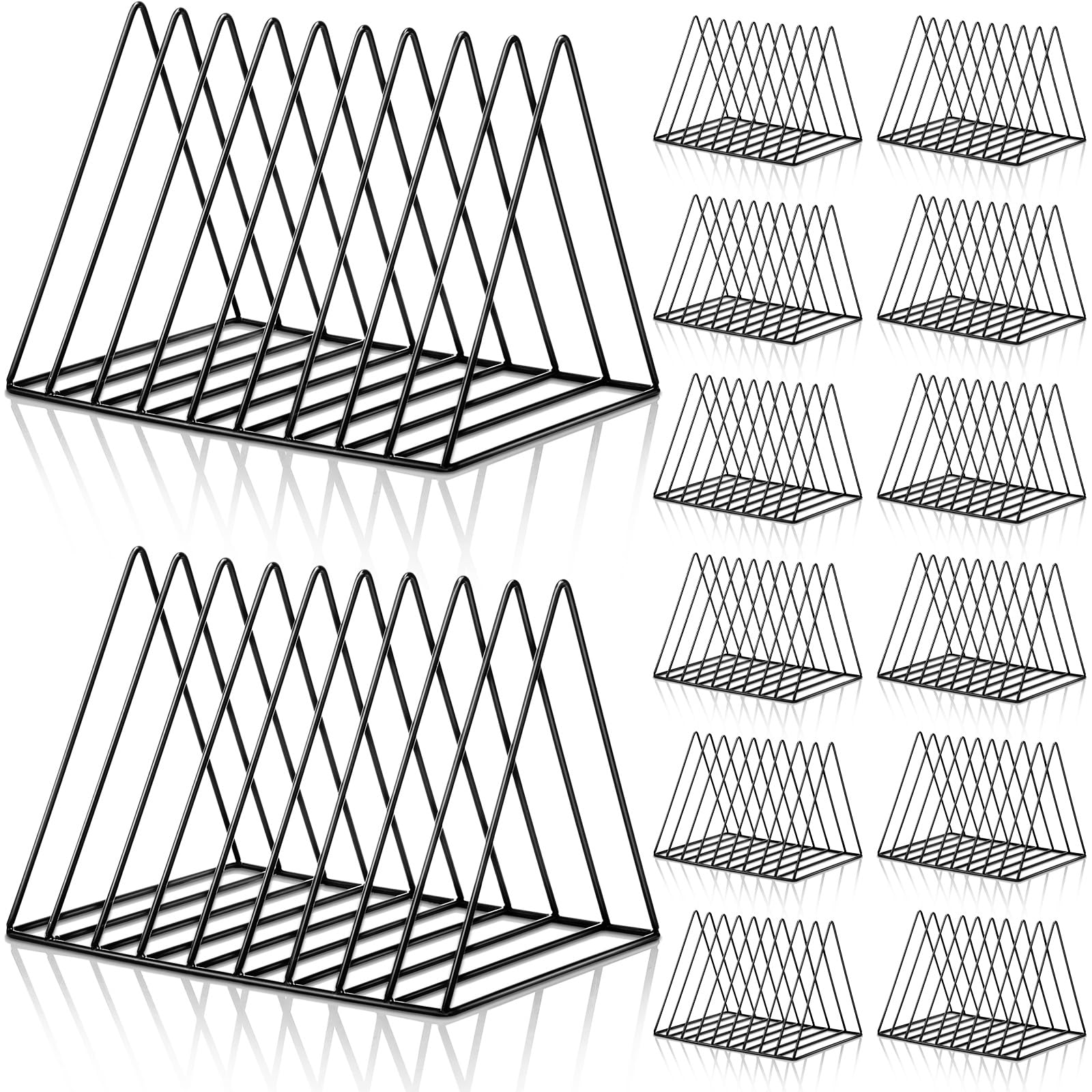 Shimeyao 14 Pieces Magazine Holder Triangle File Holder Metal Book Record Vinyl Storage Rack Multifunction Triangle File Organizer Sorter for Decor