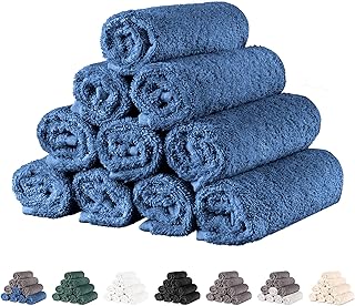 10 x Petite Serviette Visage 30x30 cm, 100% Coton Epais 450g/m2, Bleu foncé - Serviette Essuie Main, Eponge Visage, Lot Serviette de Toilette, Serviette Mains Salle de Bain - Twinzen
