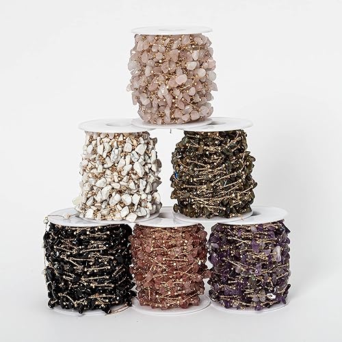 Miniatura 4 de KAOYOO Cadena de piedra volcánica de 2 yardas para decoración de bodas, manualidades de costura, accesorios de bricolaje (2 yardas, blanco)