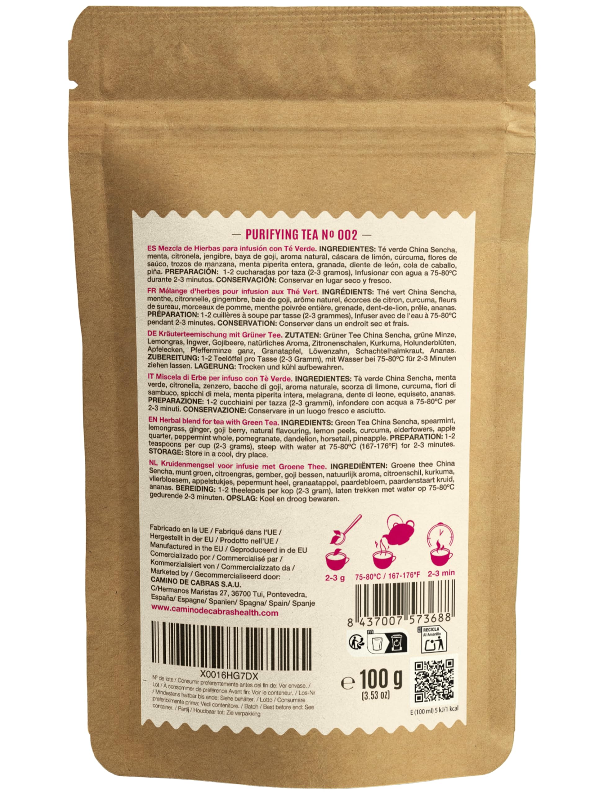 DETOX | Té Depurativo | Infusión drenante con efecto diuretico | Te Verde, Cola de Caballo, Diente de León, Curcuma, Jengibre, Bayas de Goji, Piña | Antioxidante Natural 100g