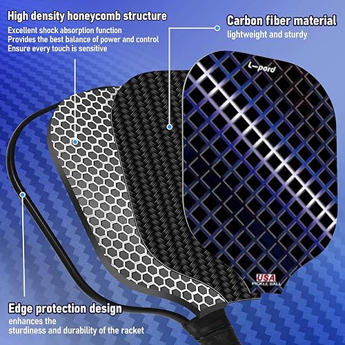 Miniatura 2 de Juego de pickleball de alta calidad, material de fibra de carbono, incluye 2 paletas de pickleball, perfecto para hombres y mujeres, regalo ideal